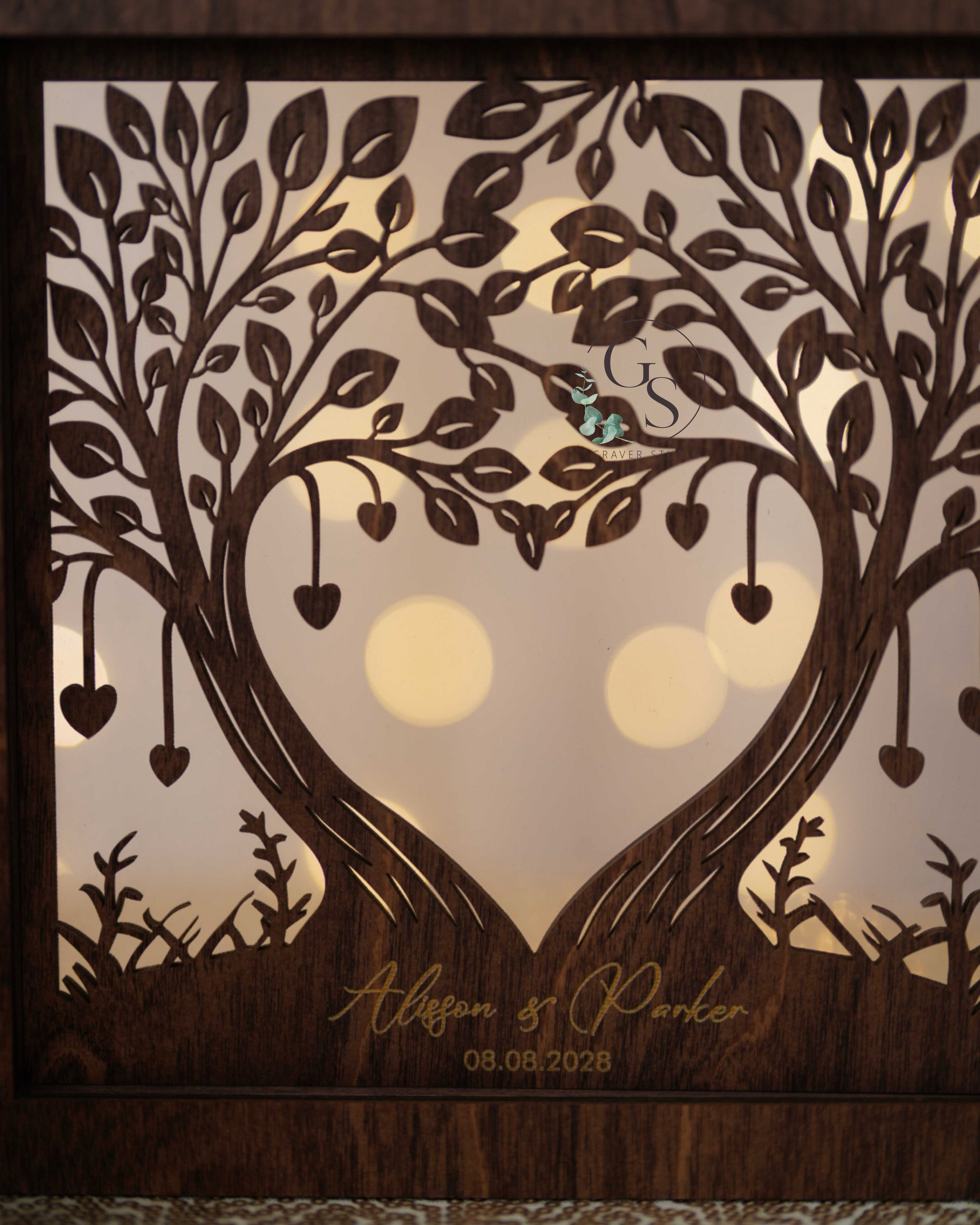 Rustic unity ceremony frame with custom family tree engraving