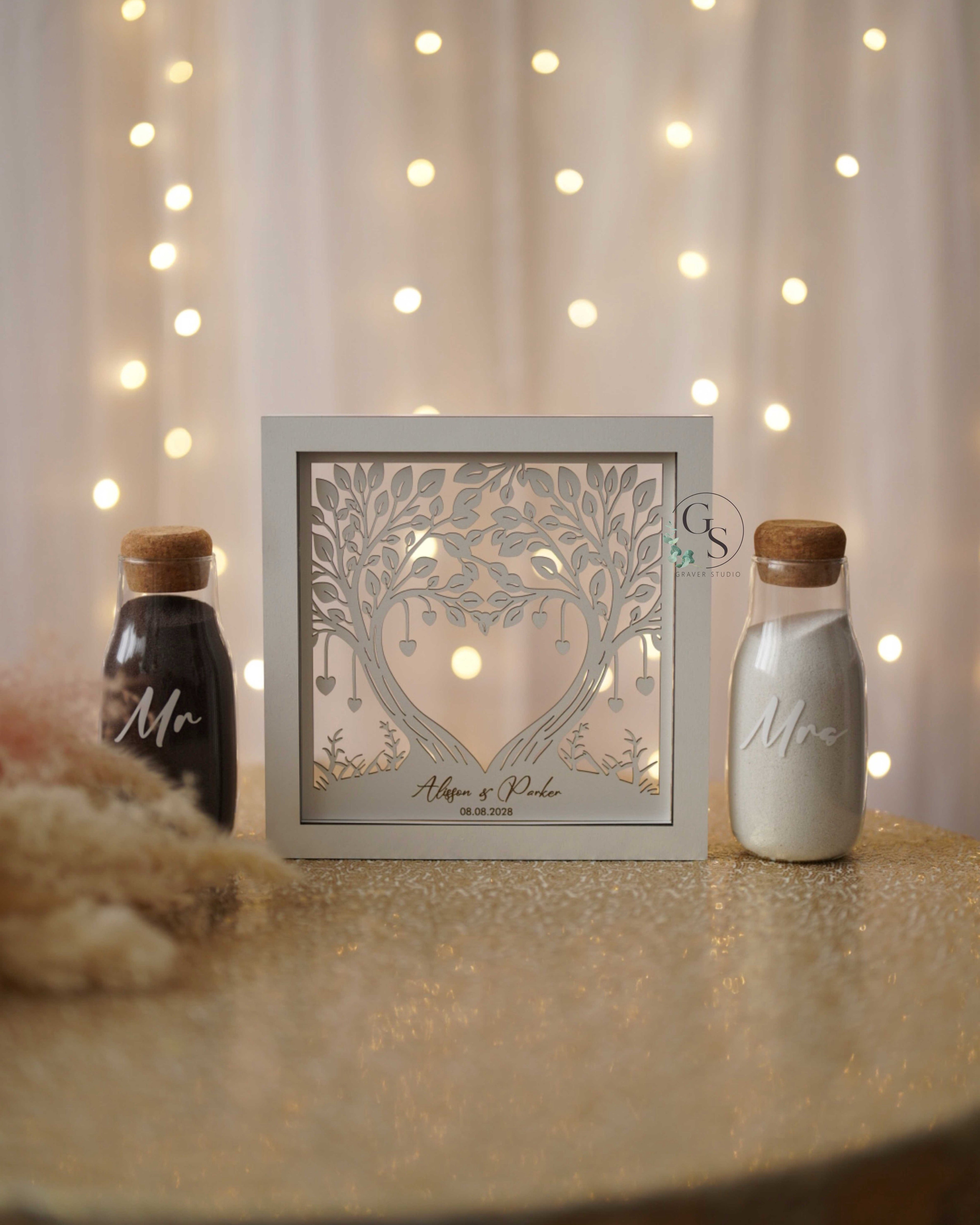 Custom wedding keepsake sand ceremony shadow box with names