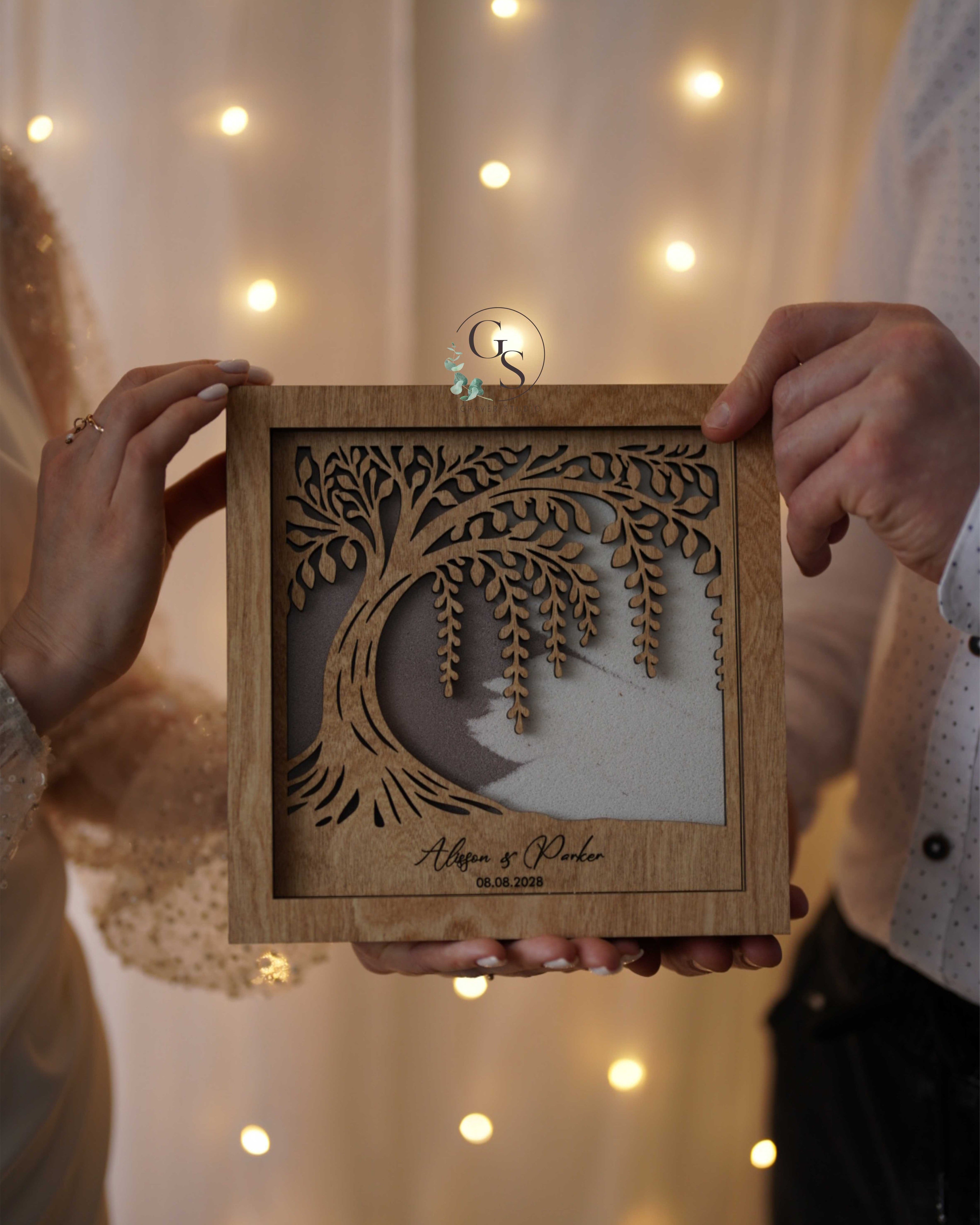 Wedding sand ceremony frame with family tree design