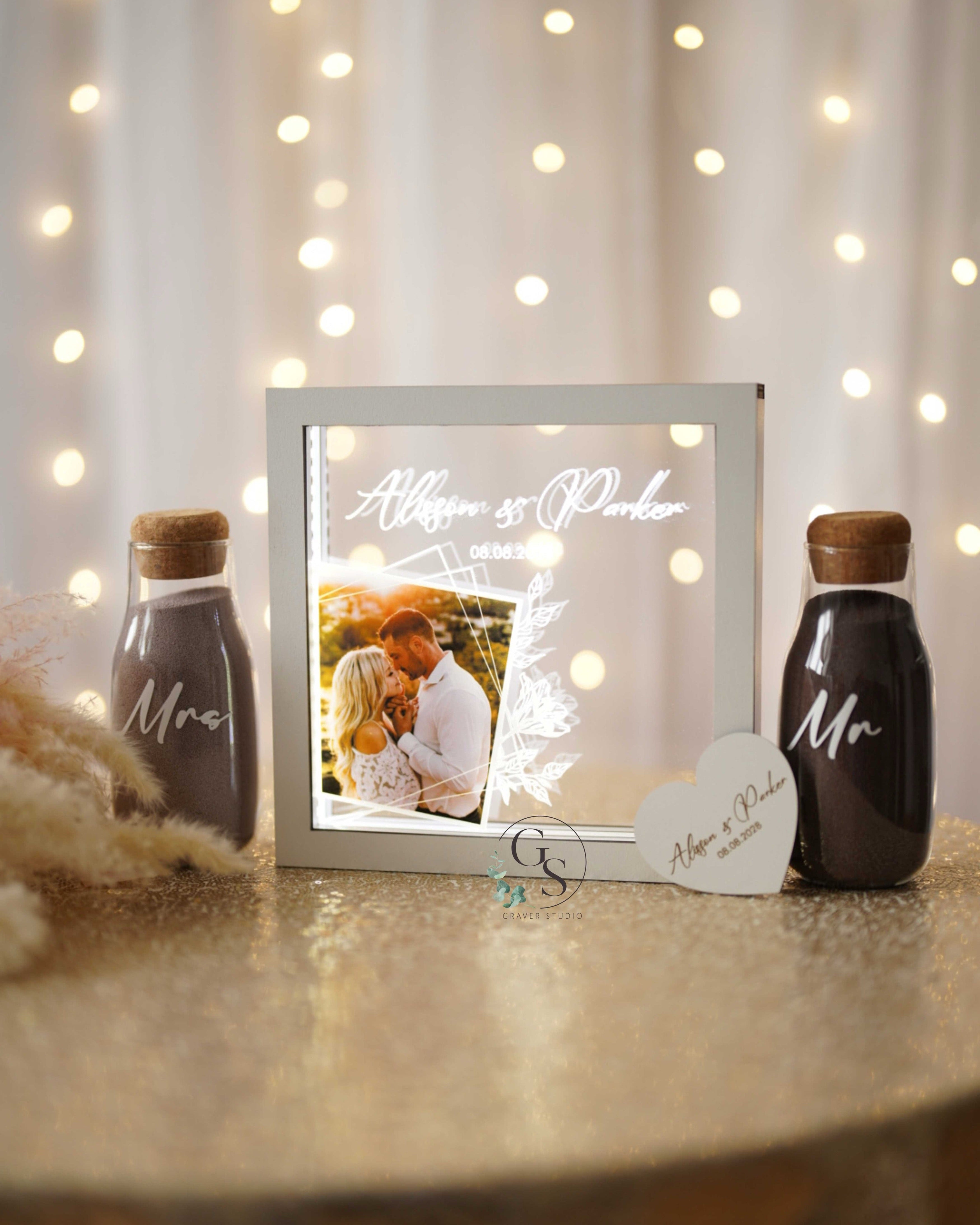 Personalized Unity Sand Ceremony Frame with Photo & LED Light