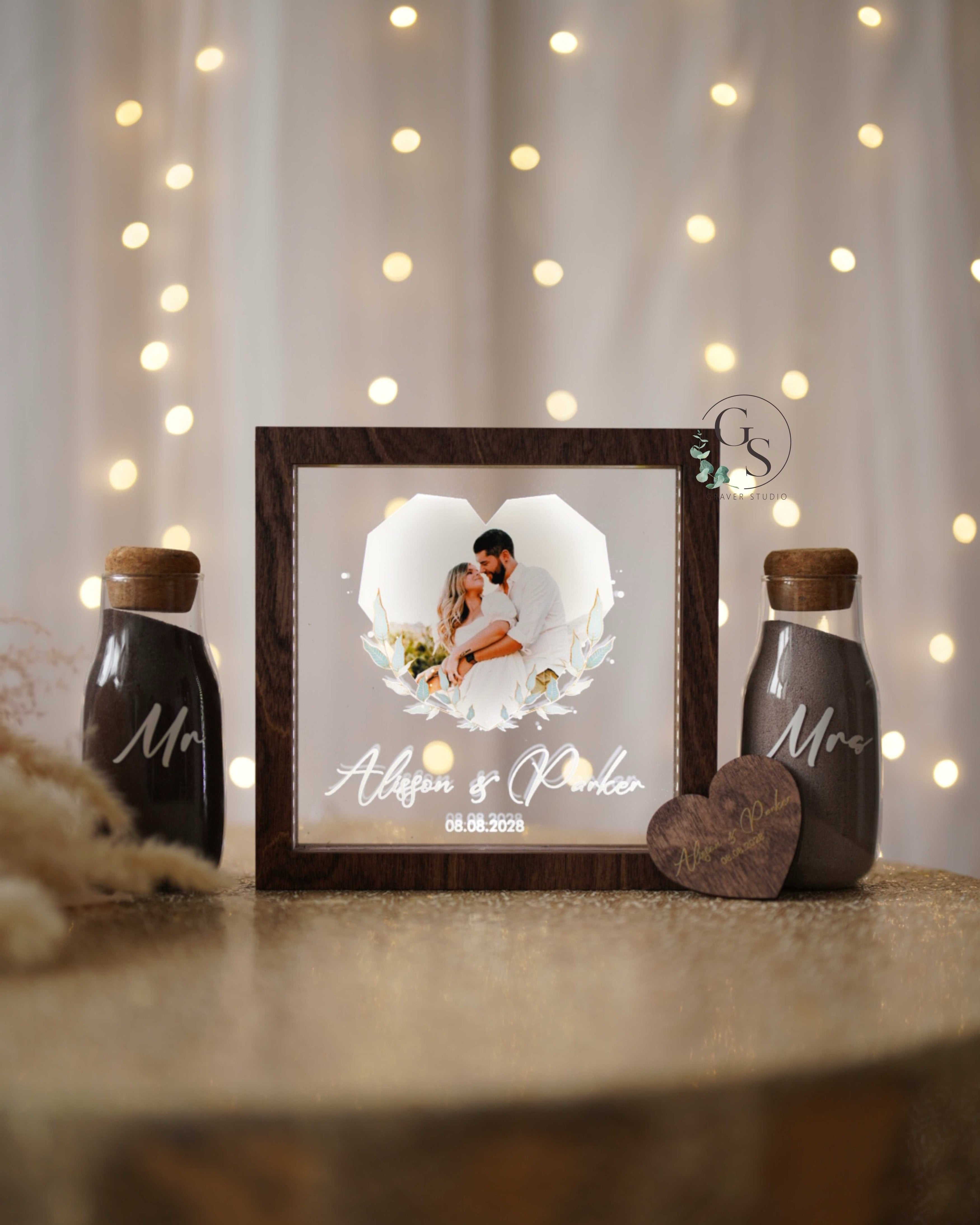 Personalized Unity Sand Ceremony Frame with Photo & LED Light