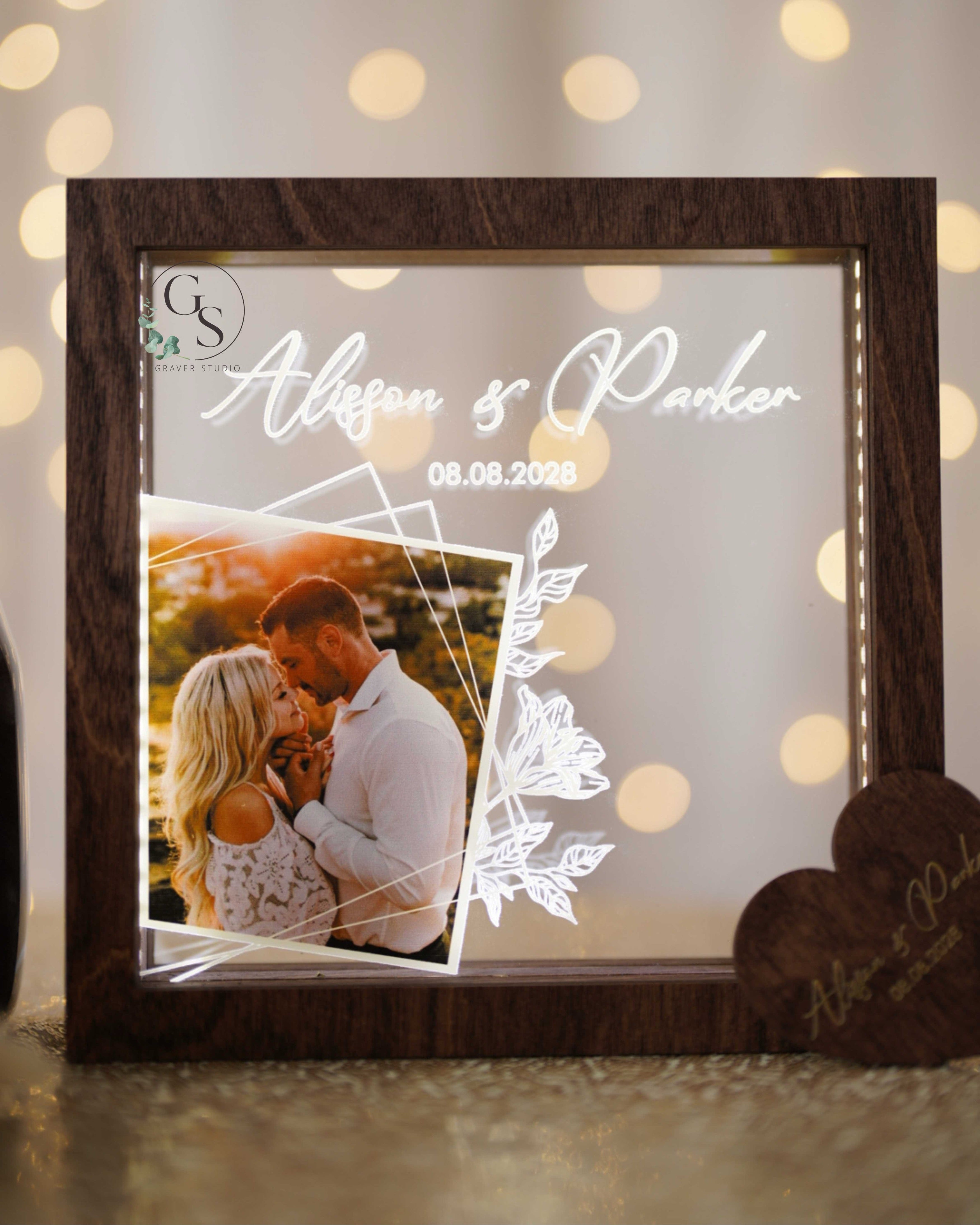 Personalized Unity Sand Ceremony Frame with Photo & LED Light