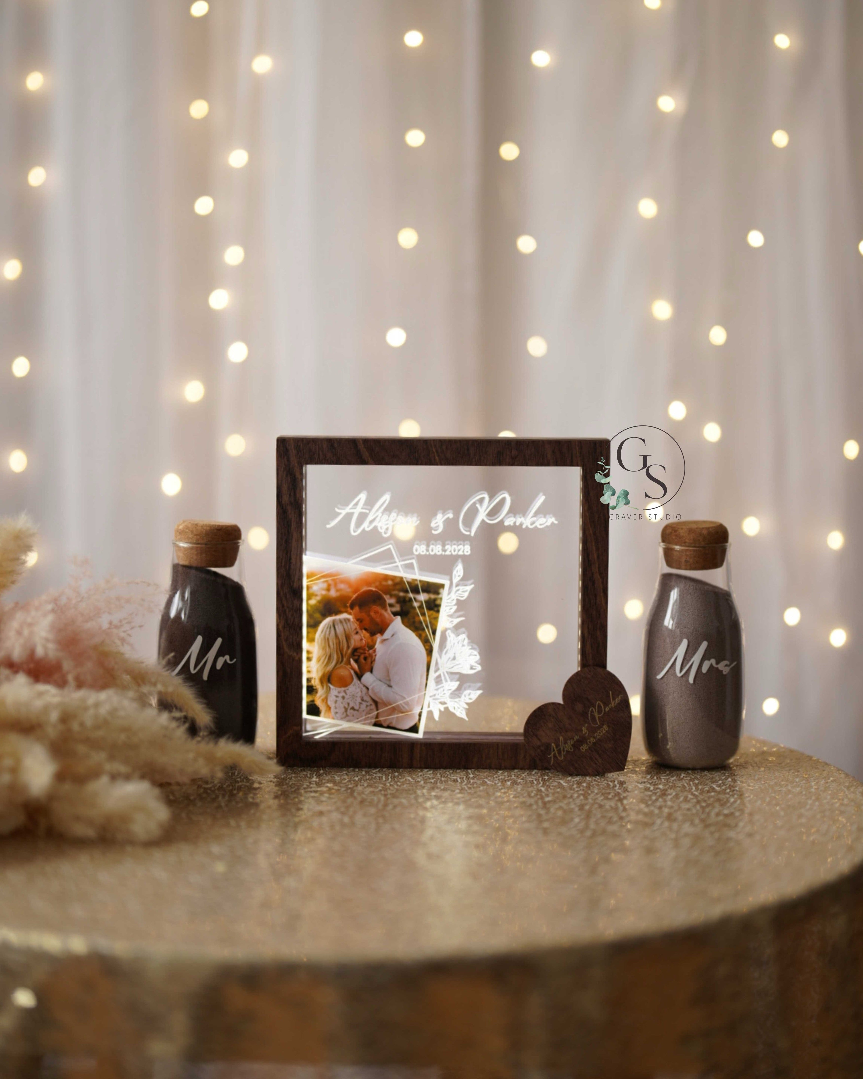 Personalized Unity Sand Ceremony Frame with Photo & LED Light