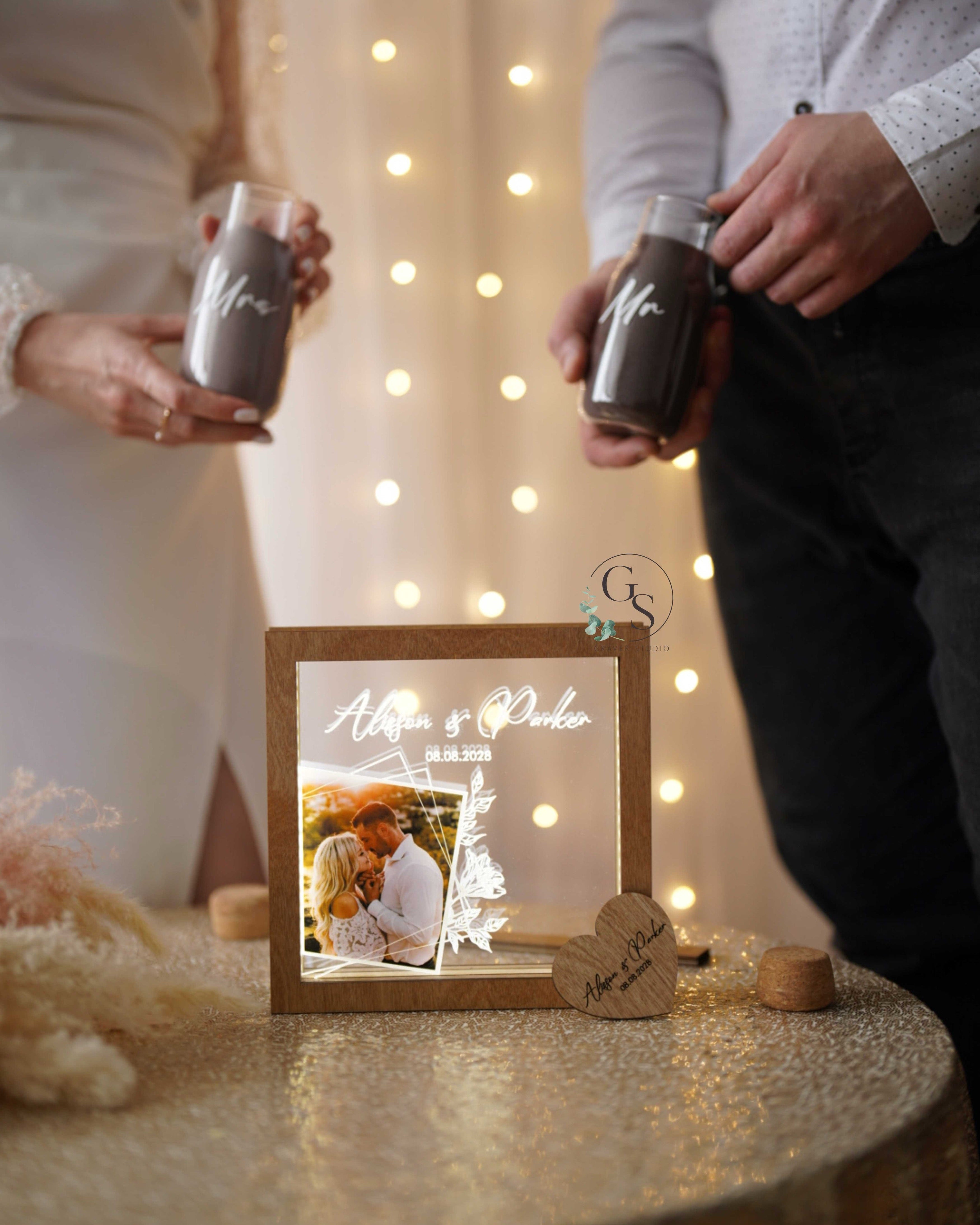 Personalized Unity Sand Ceremony Frame with Photo & LED Light
