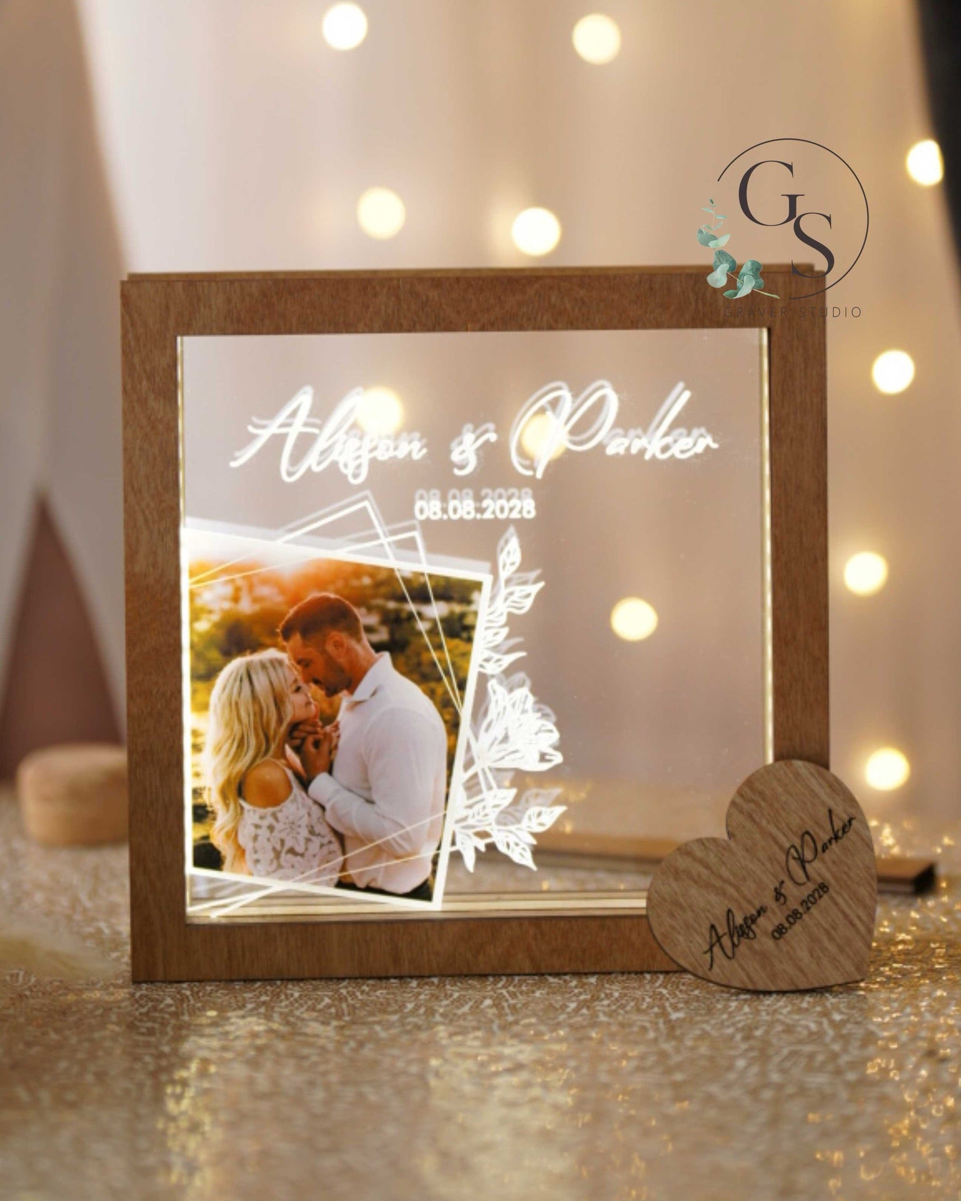 Personalized Unity Sand Ceremony Frame with Photo & LED Light