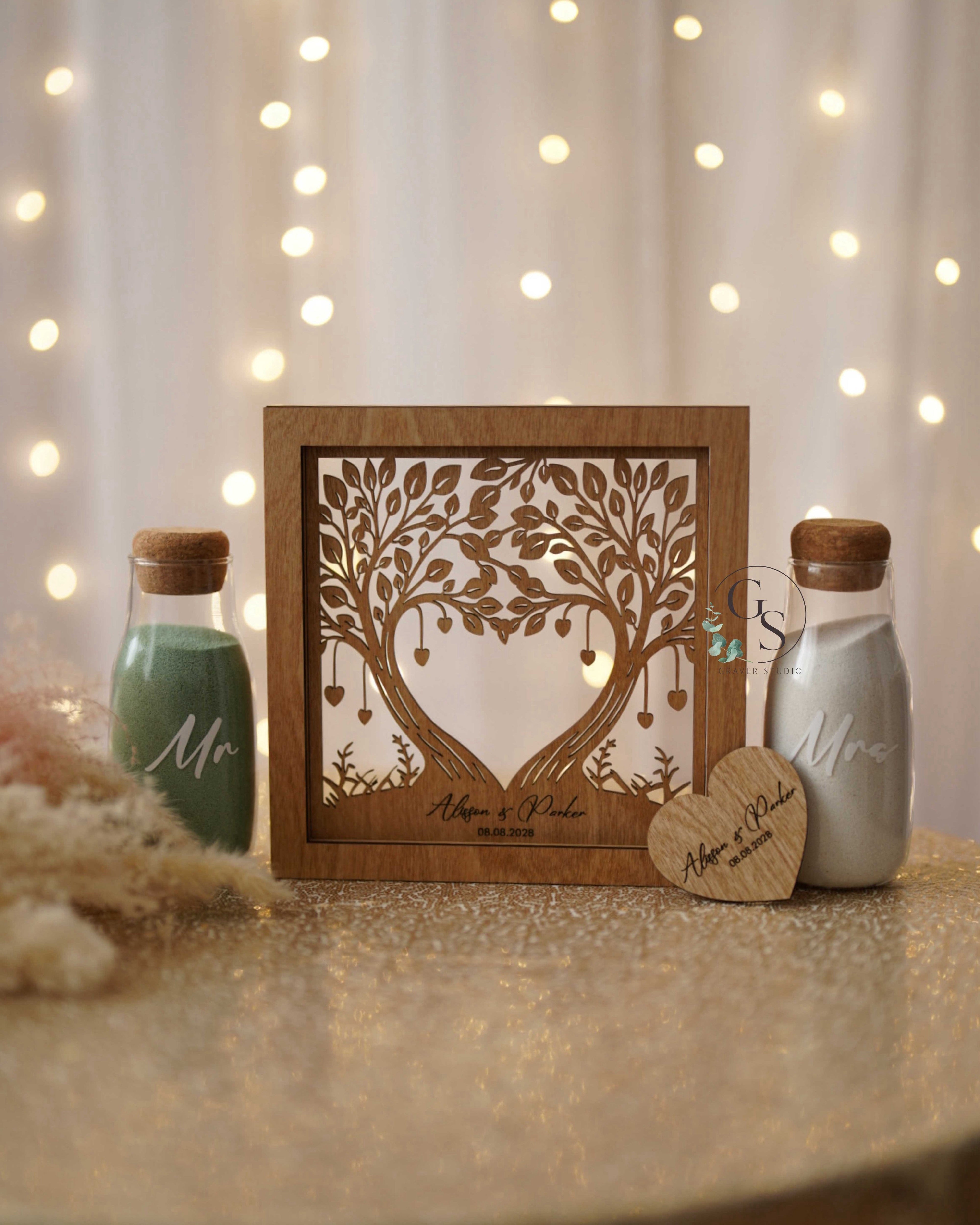 Personalized family tree sand ceremony frame for wedding unity ritual