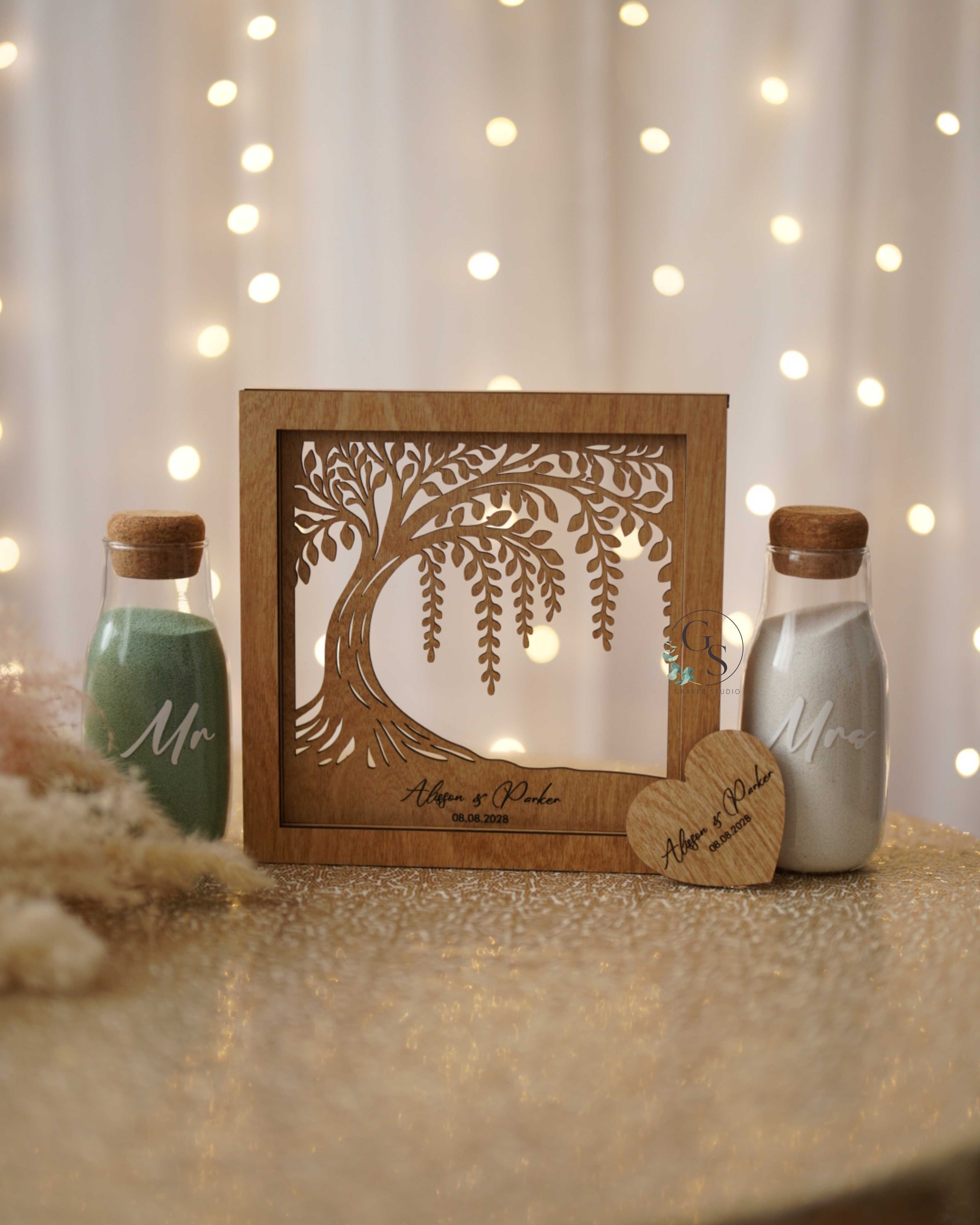 Custom wedding sand frame with engraved names and date
