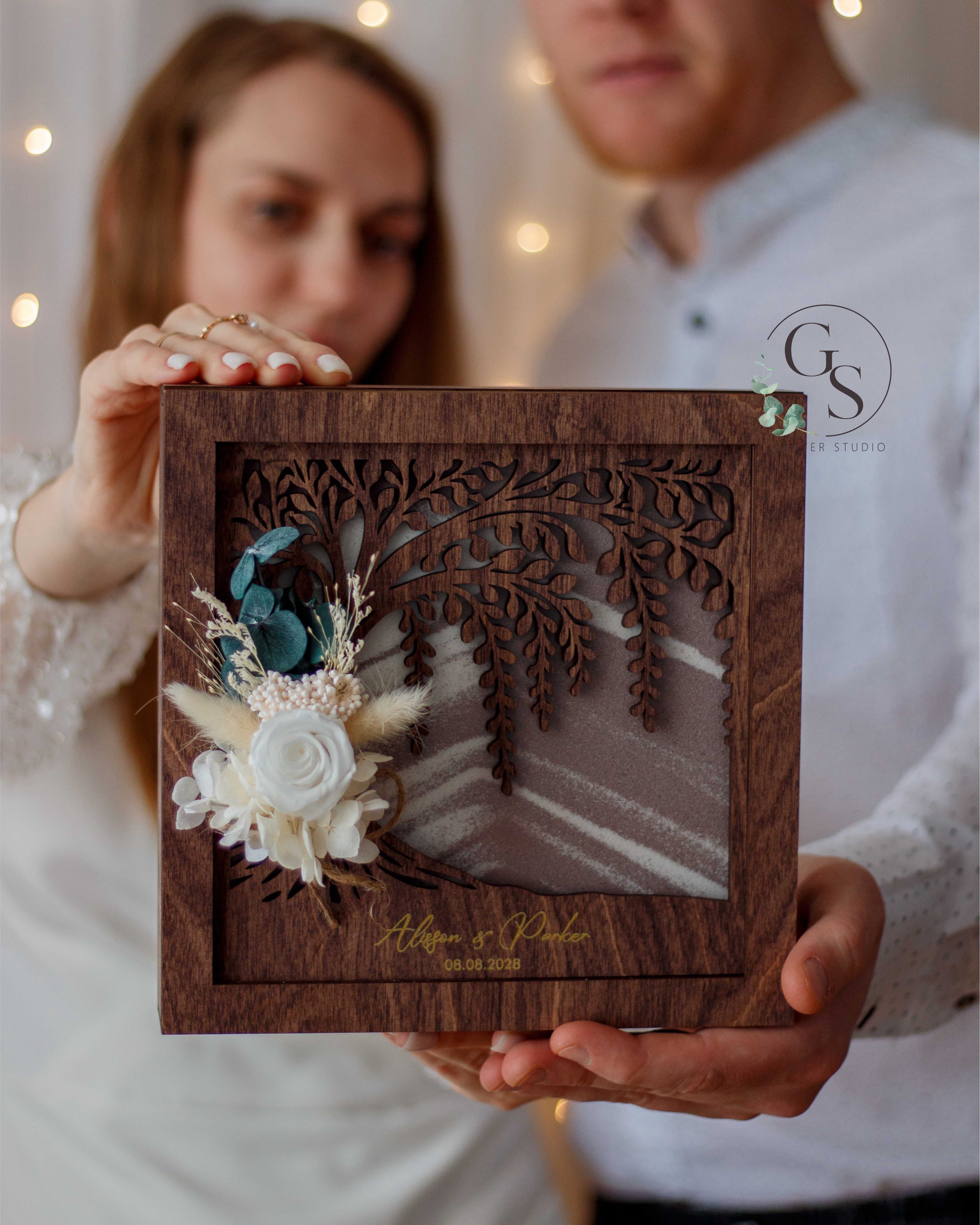 Personalized Unity Sand Ceremony Set with Family Tree and Dried Flower