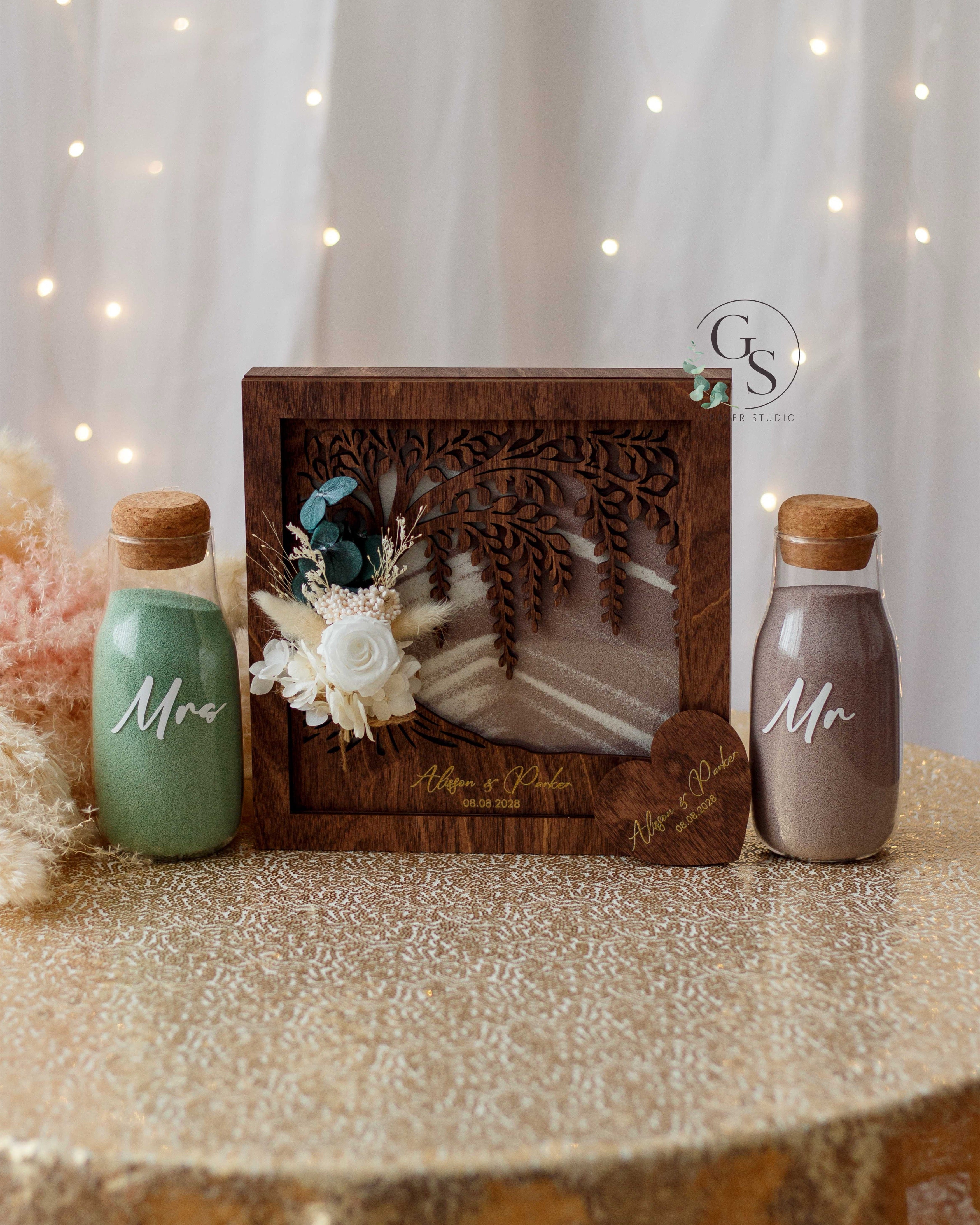 Personalized Unity Sand Ceremony Set with Family Tree and Dried Flower