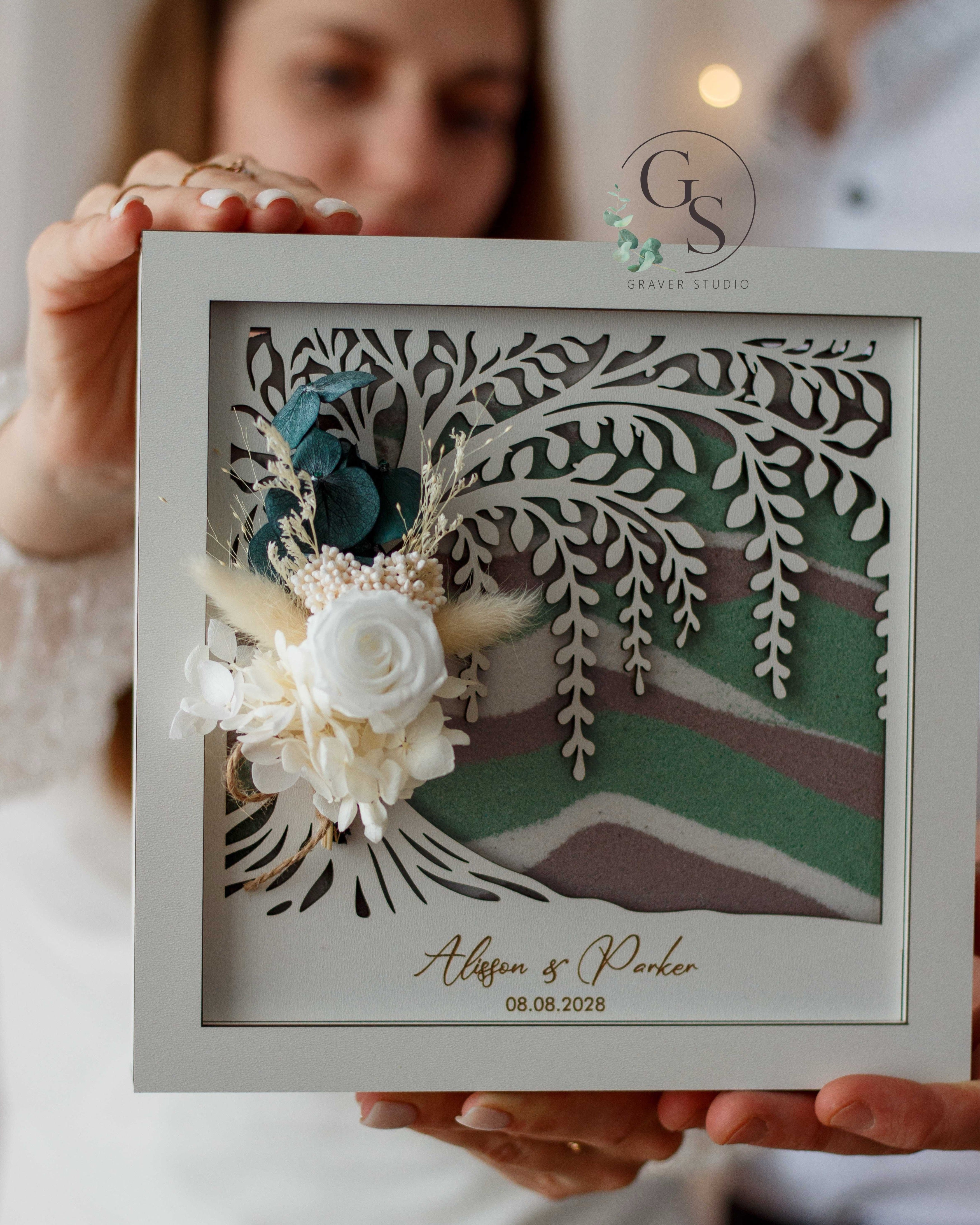 Personalized Unity Sand Ceremony Set with Family Tree and Dried Flower