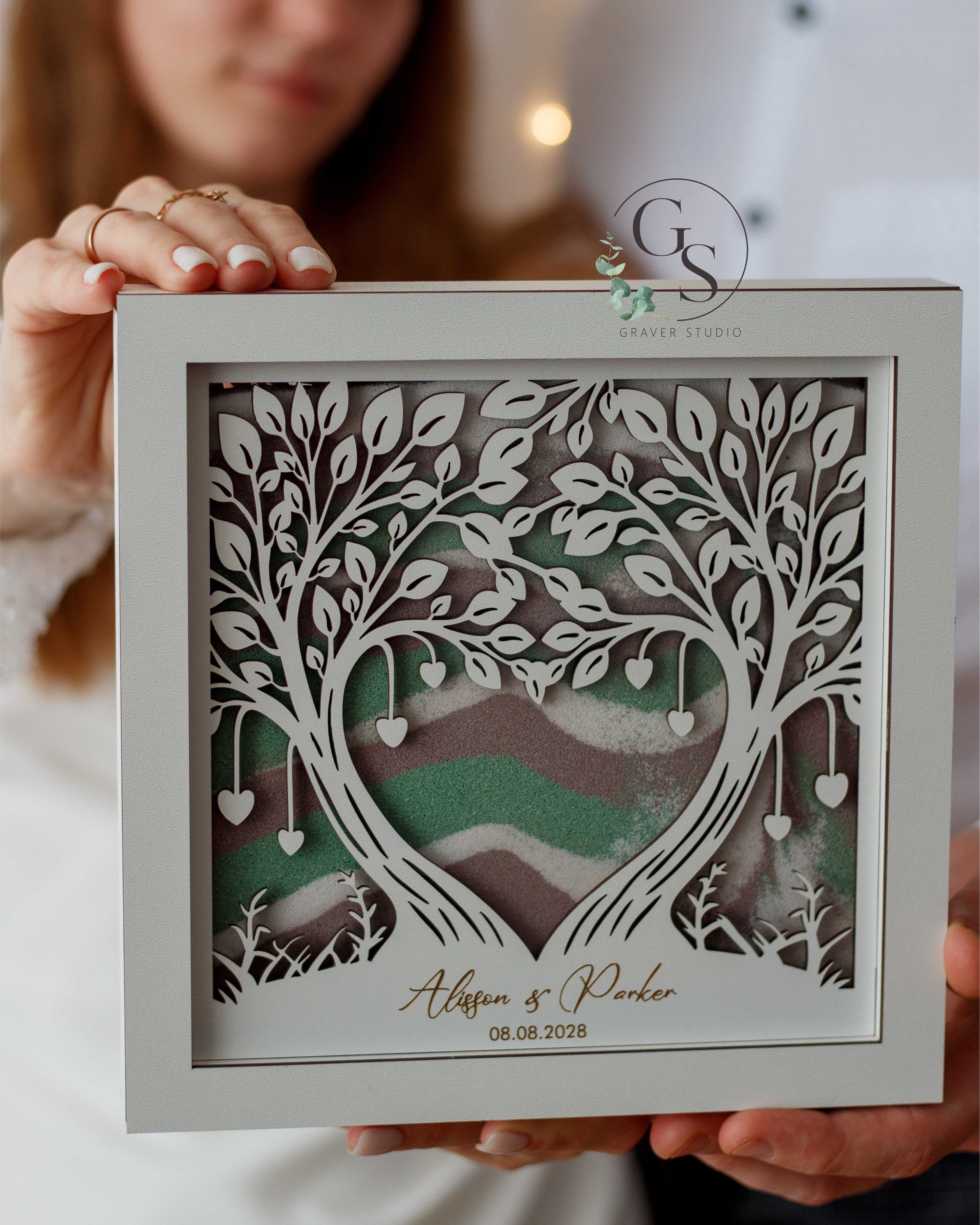 Elegant unity sand ceremony frame with engraved wedding date