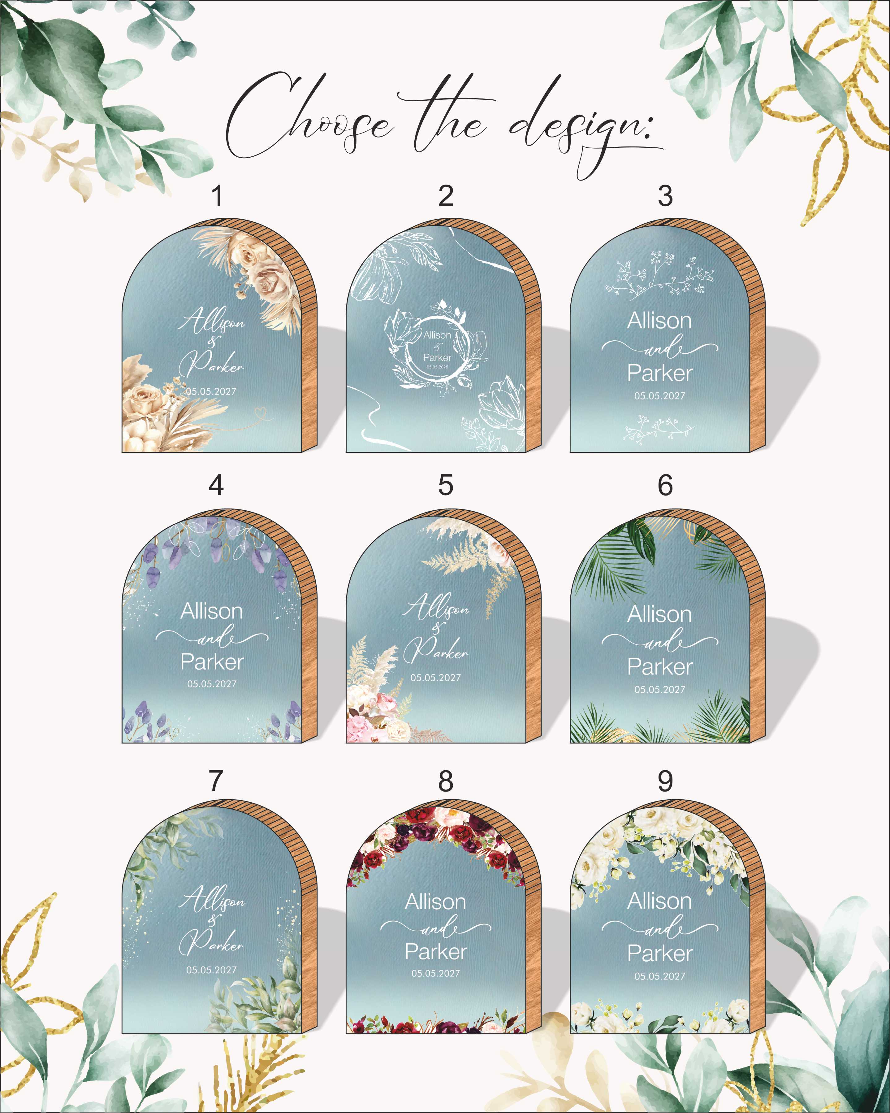 Personalized Wooden Wedding Card Box with Print (Arch Shape)