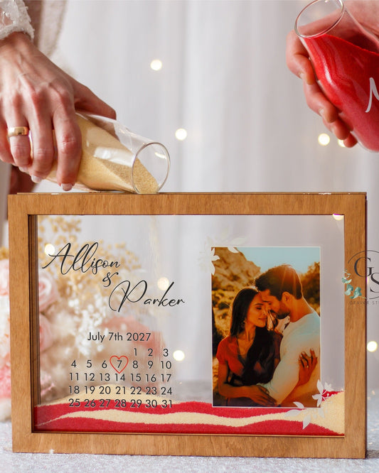 Wedding sand ceremony with photo and calendar