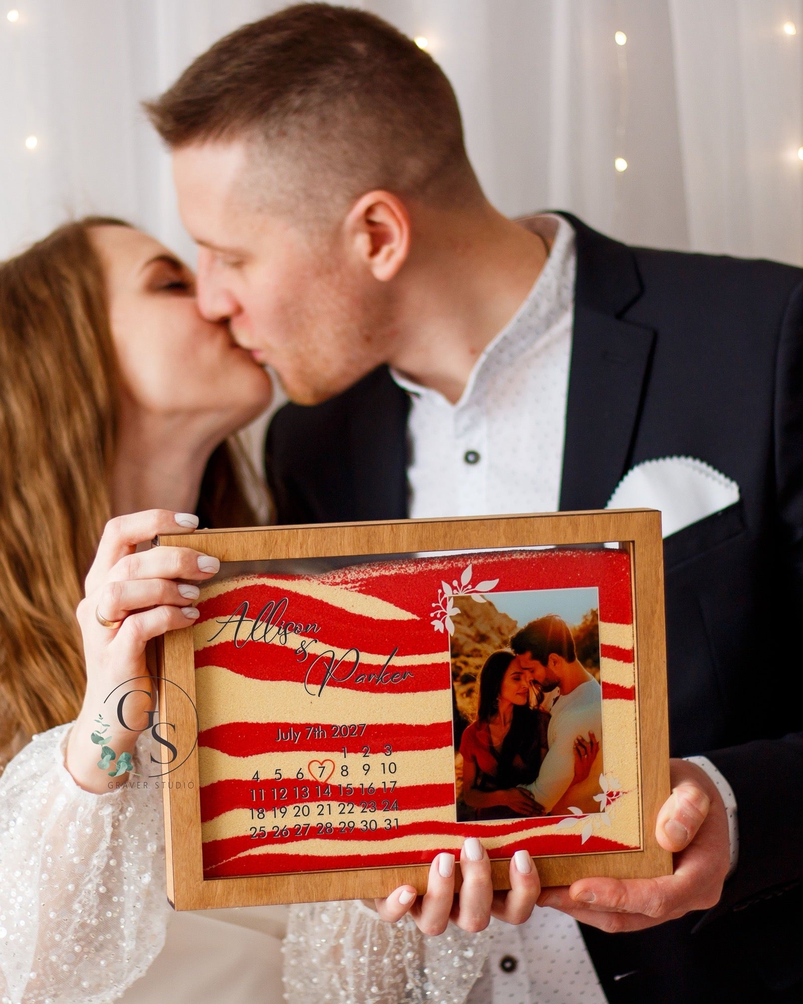 Custom sand ceremony keepsake for bride and groom
