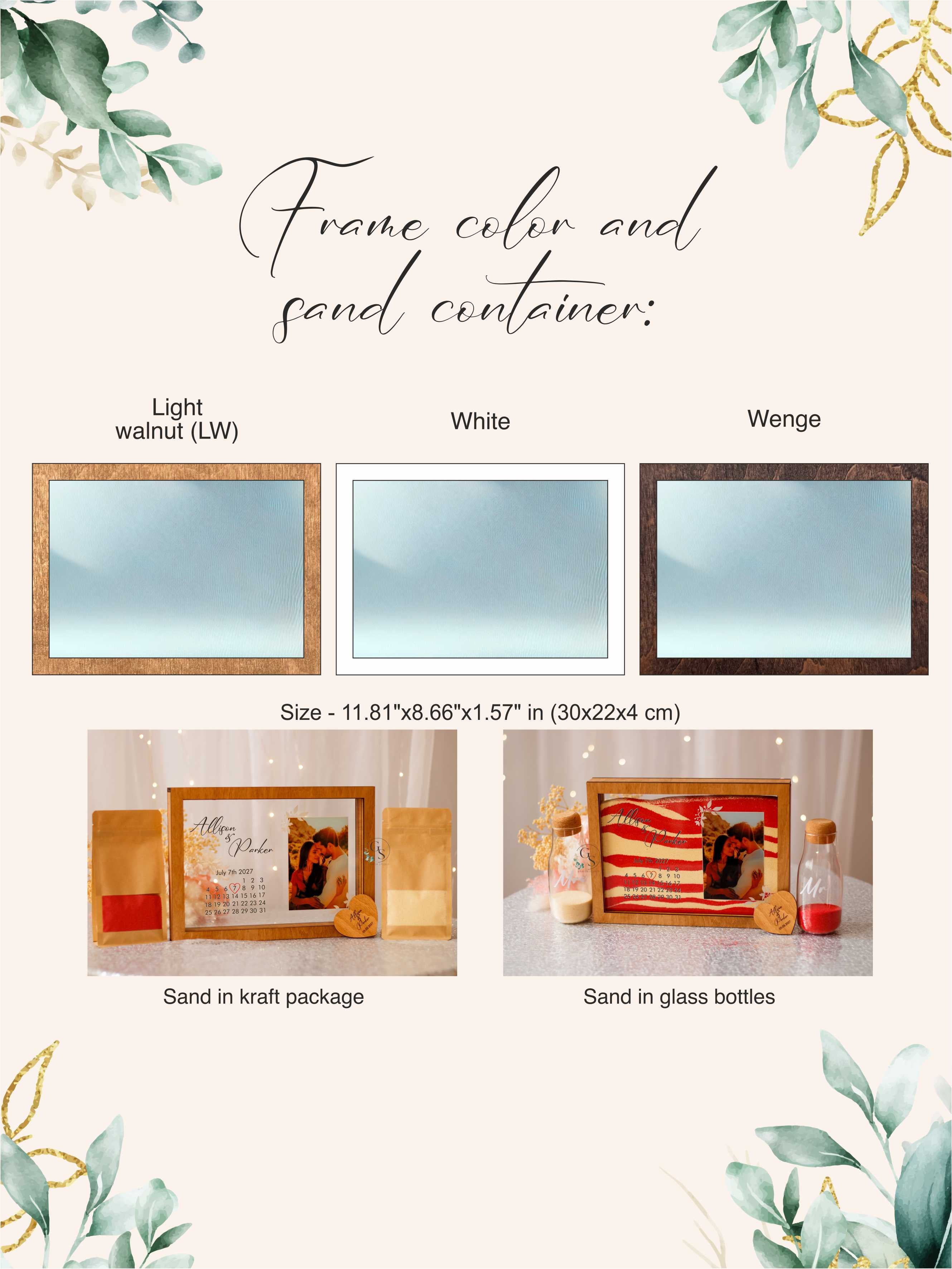 Wedding sand ceremony with photo and calendar