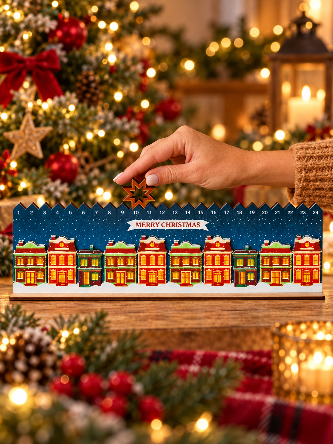 Wooden Christmas Advent Calendar – Christmas Village Countdown