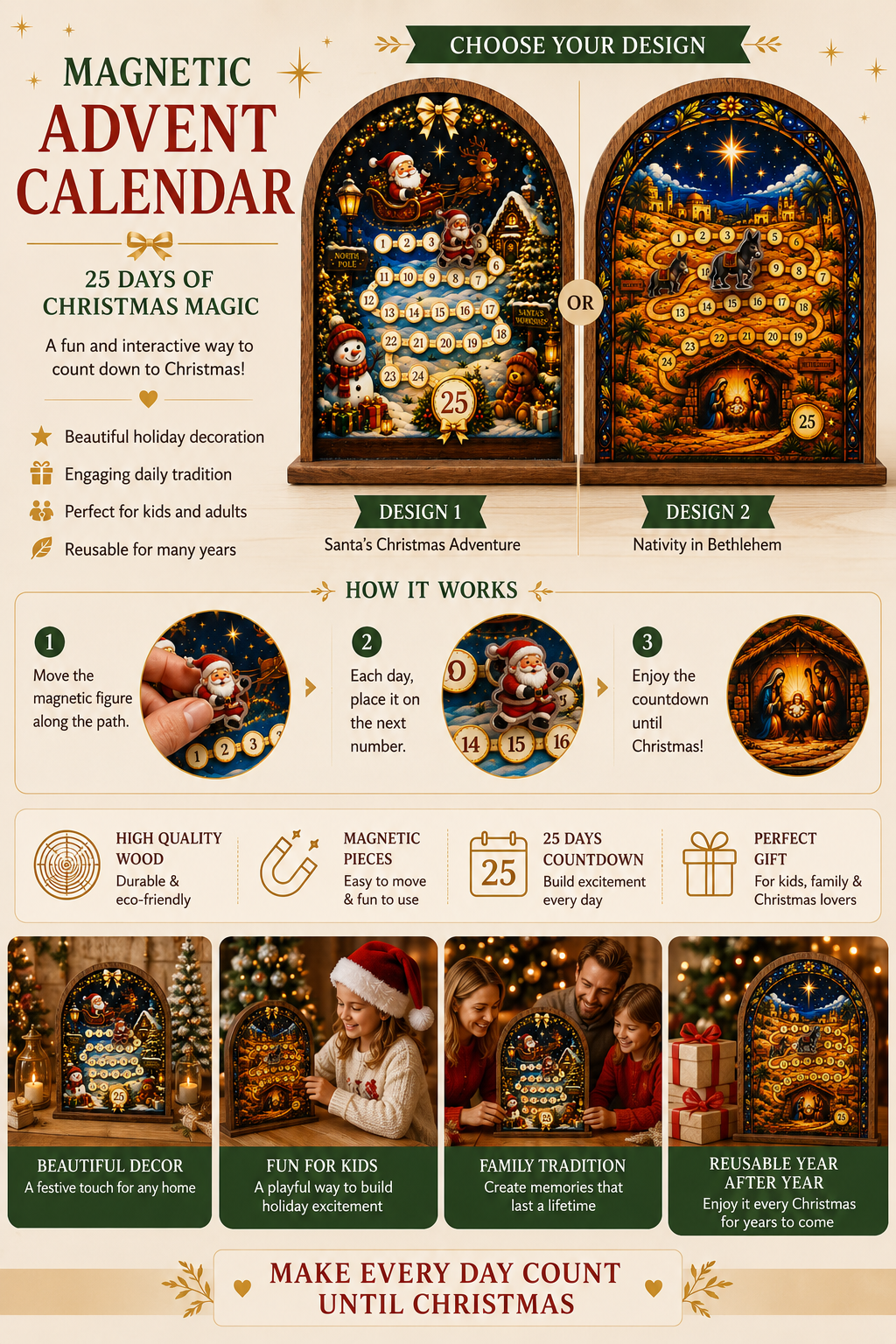 Wooden Magnetic Nativity Advent Calendar