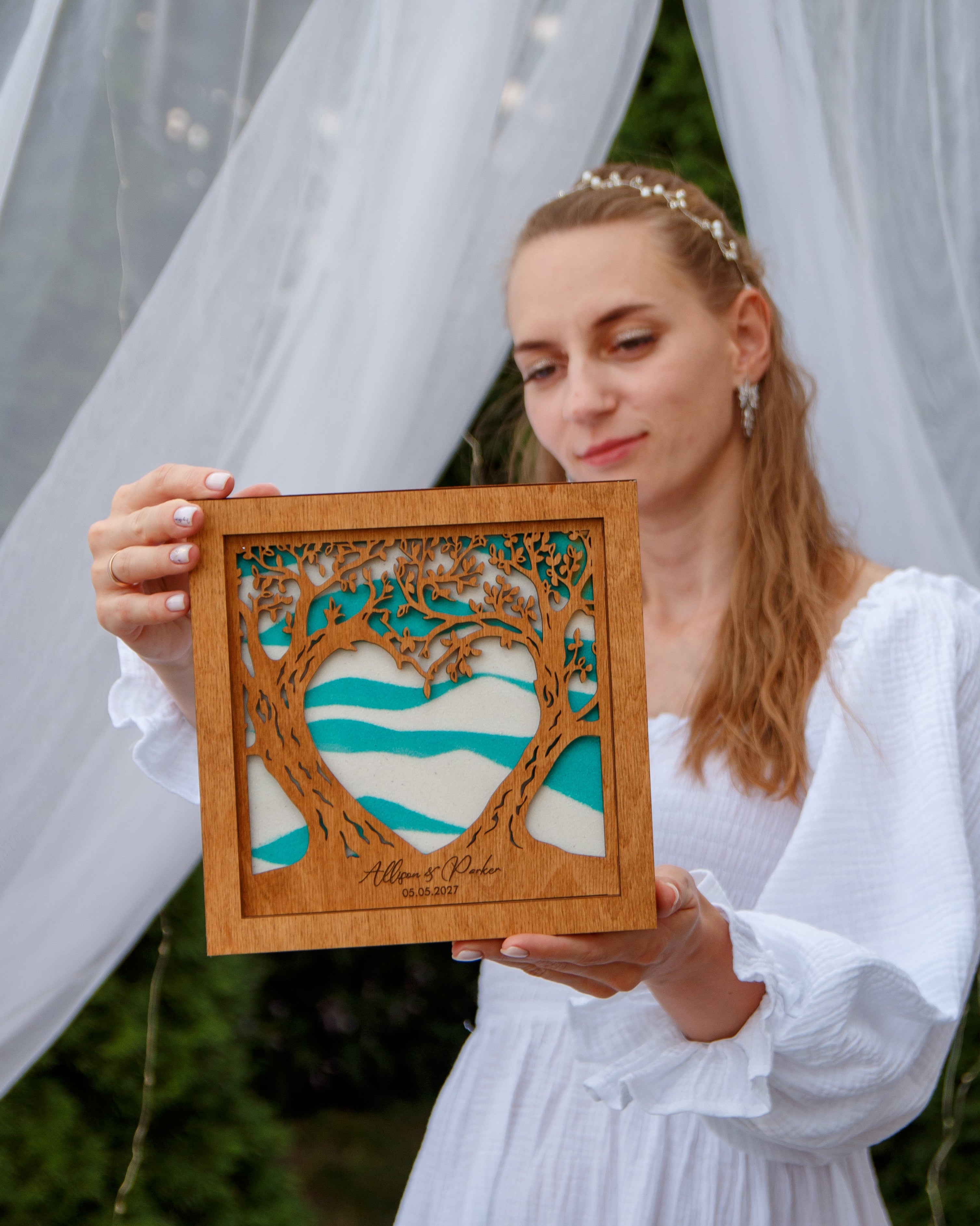 Custom unity sand ceremony frame for family wedding tradition