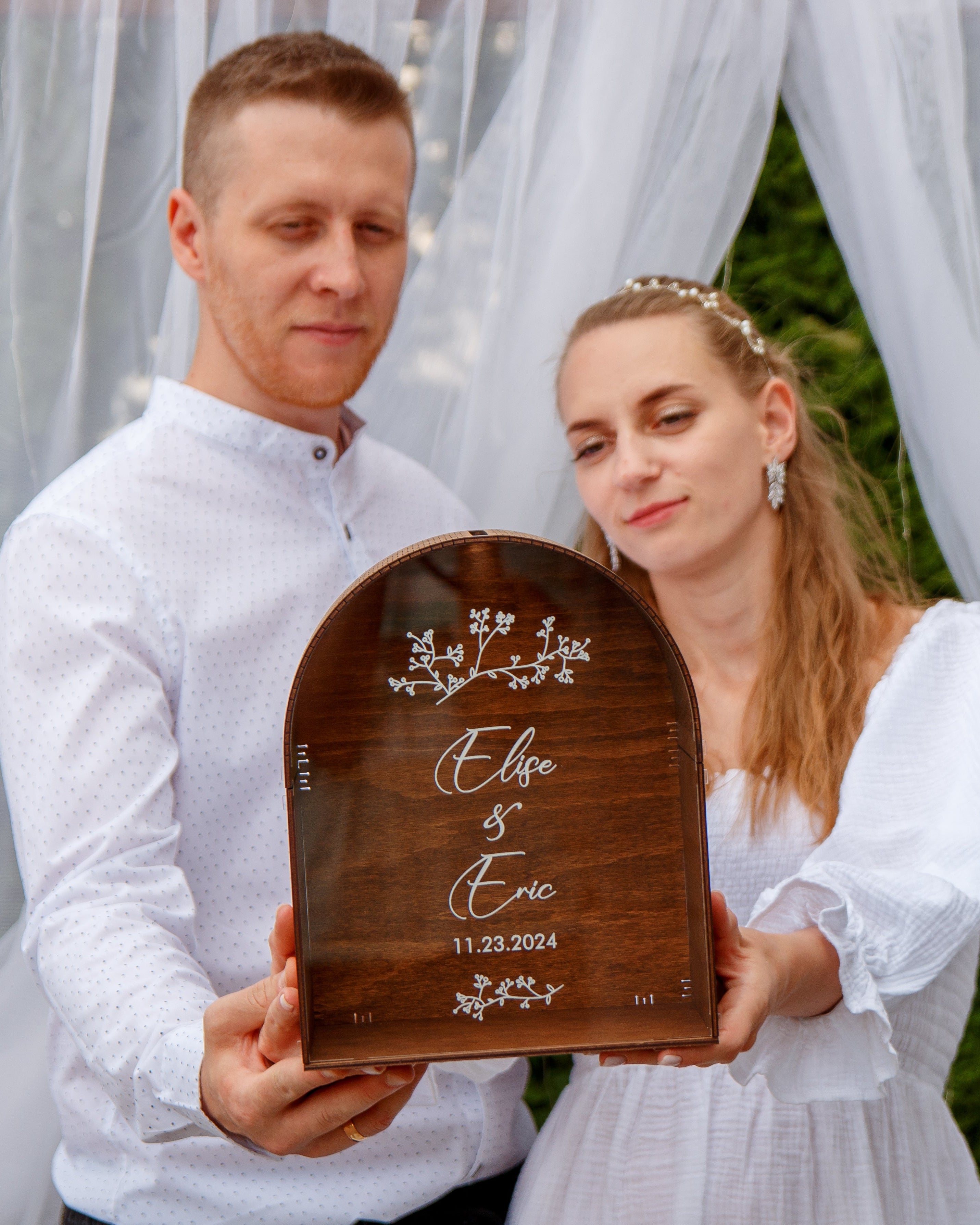 Rustic chic wooden wedding card collection box