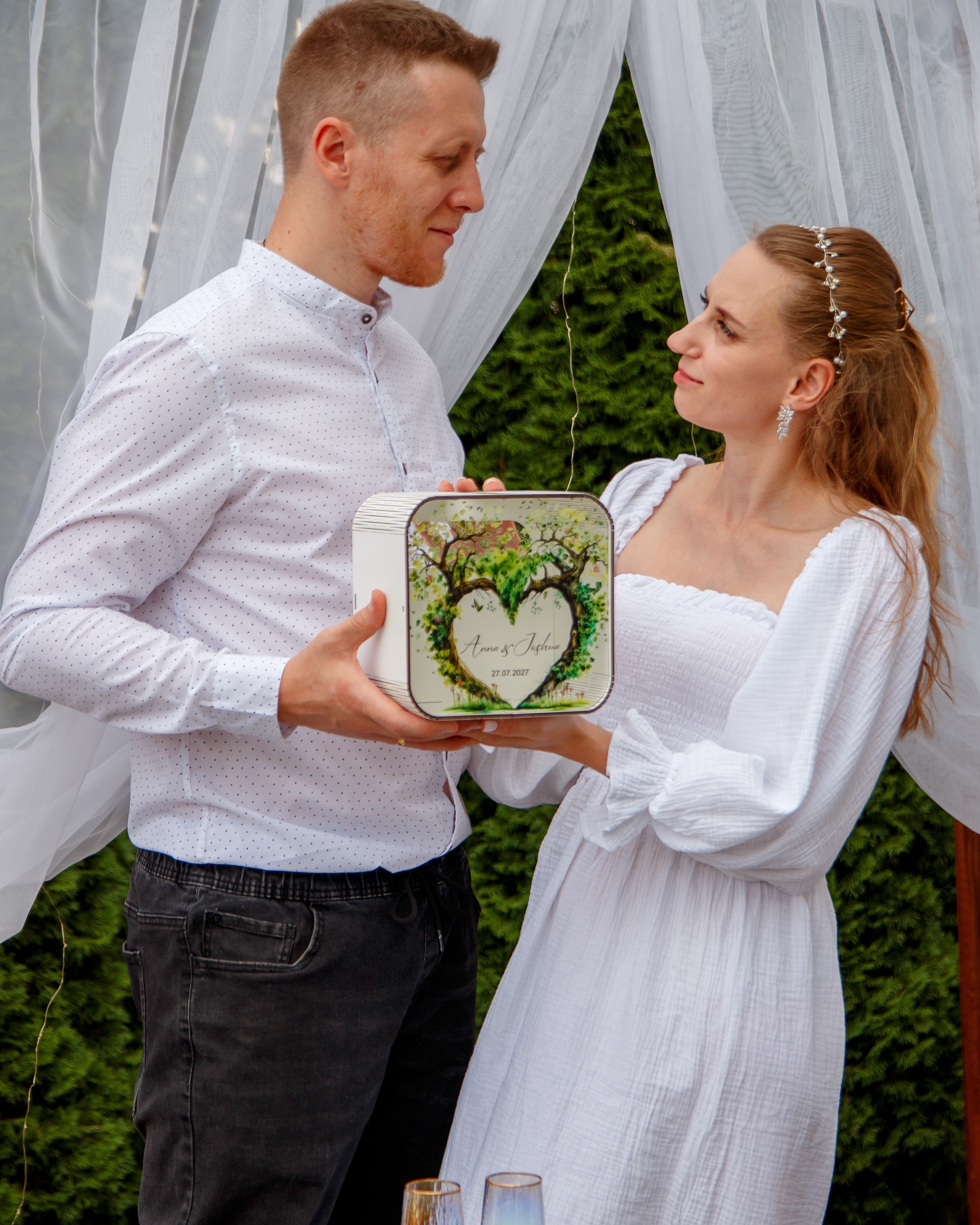 Rustic wooden wedding card collection box for guests