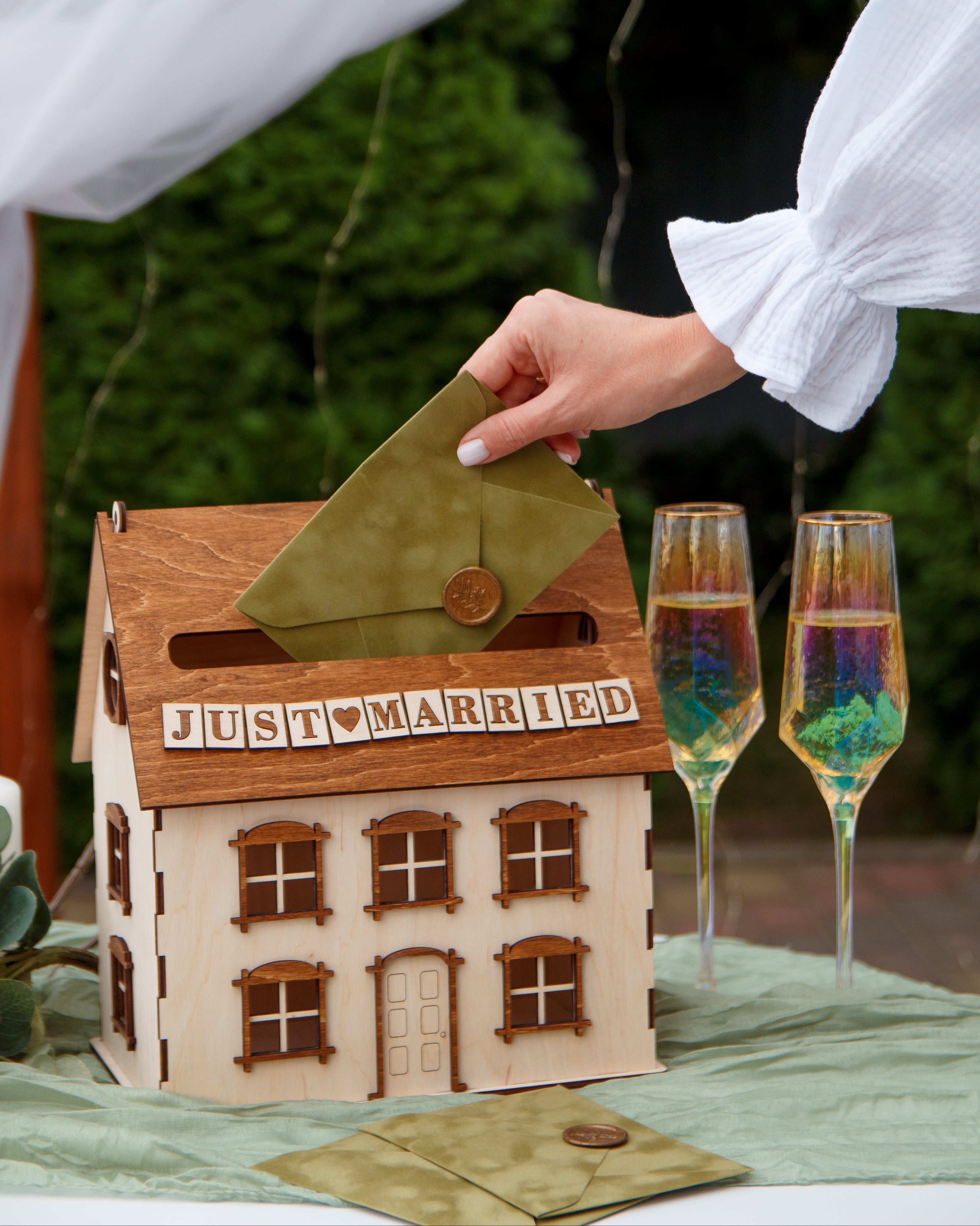 Handmade wooden wedding money box house design