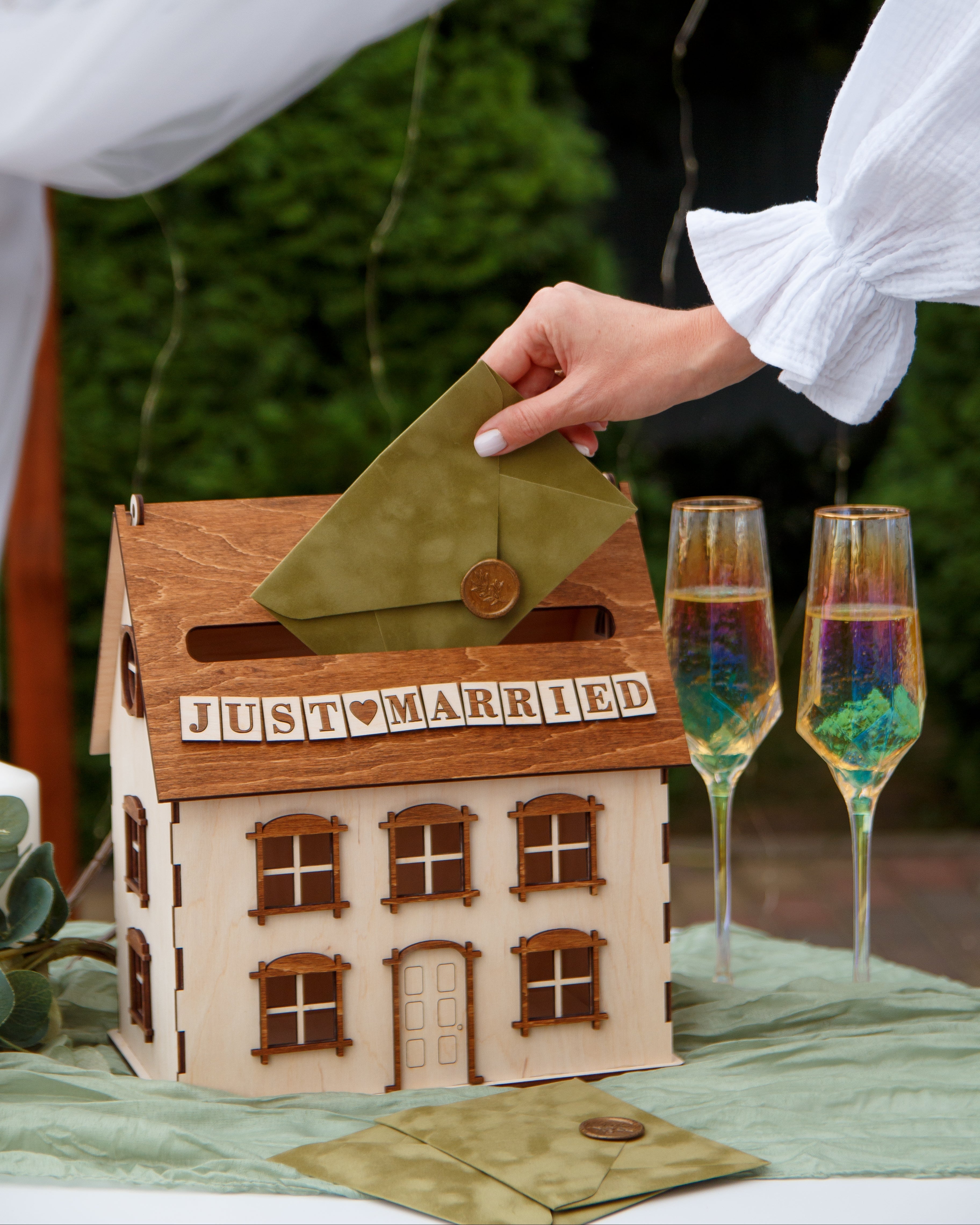 Wooden card collection box for wedding gifts and envelopes