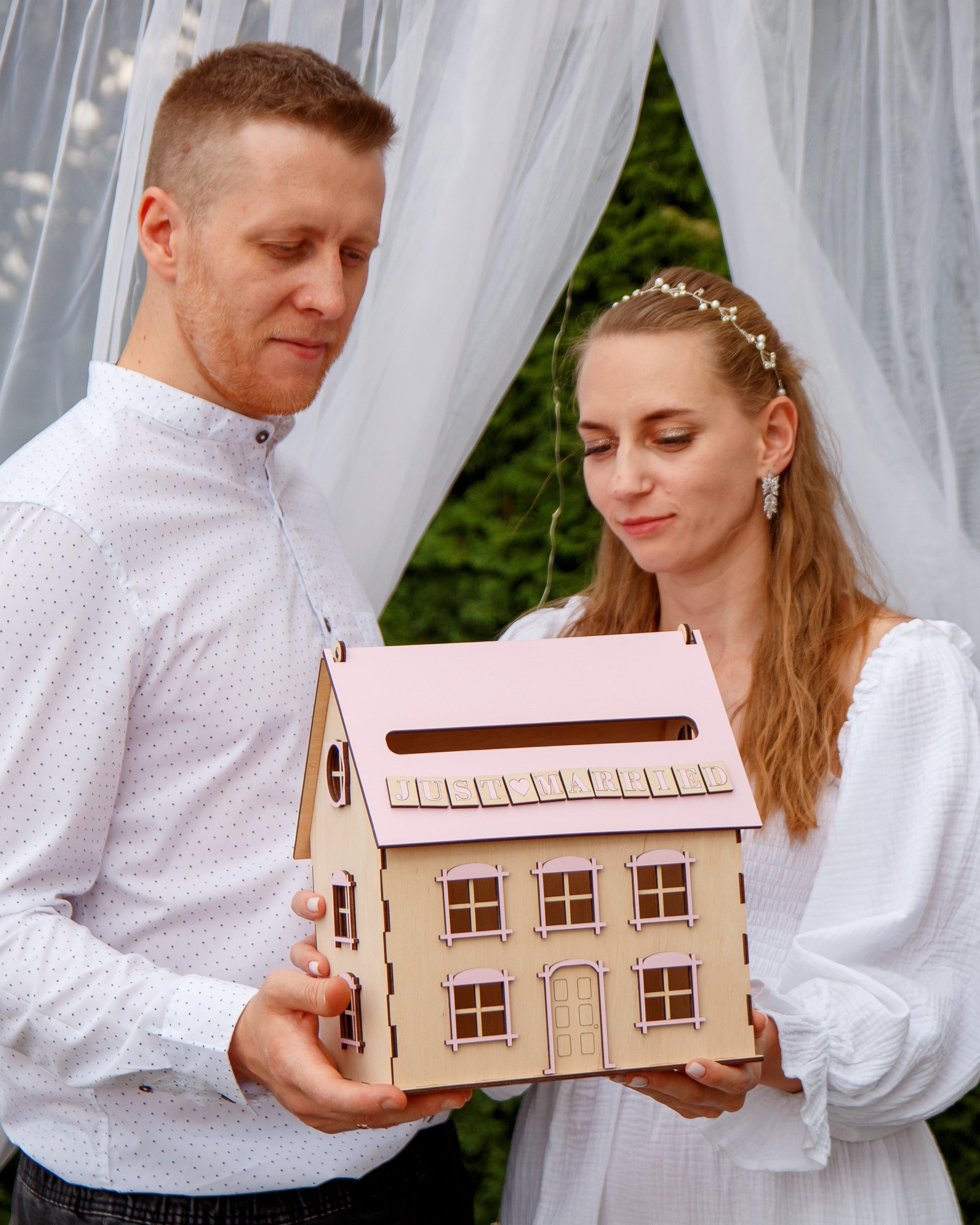 Wedding envelope holder box Just Married sign