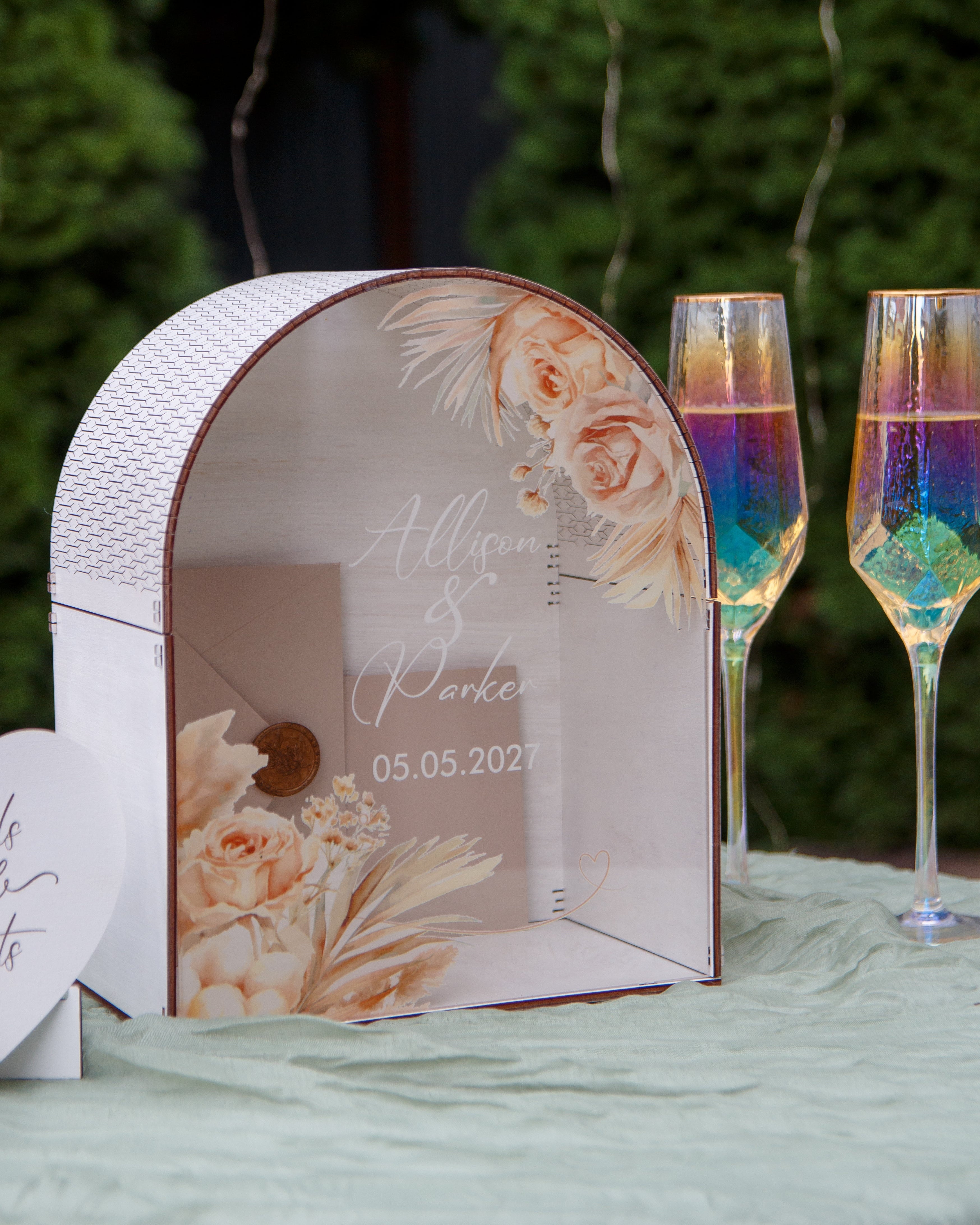 Modern rustic card box for wedding reception table