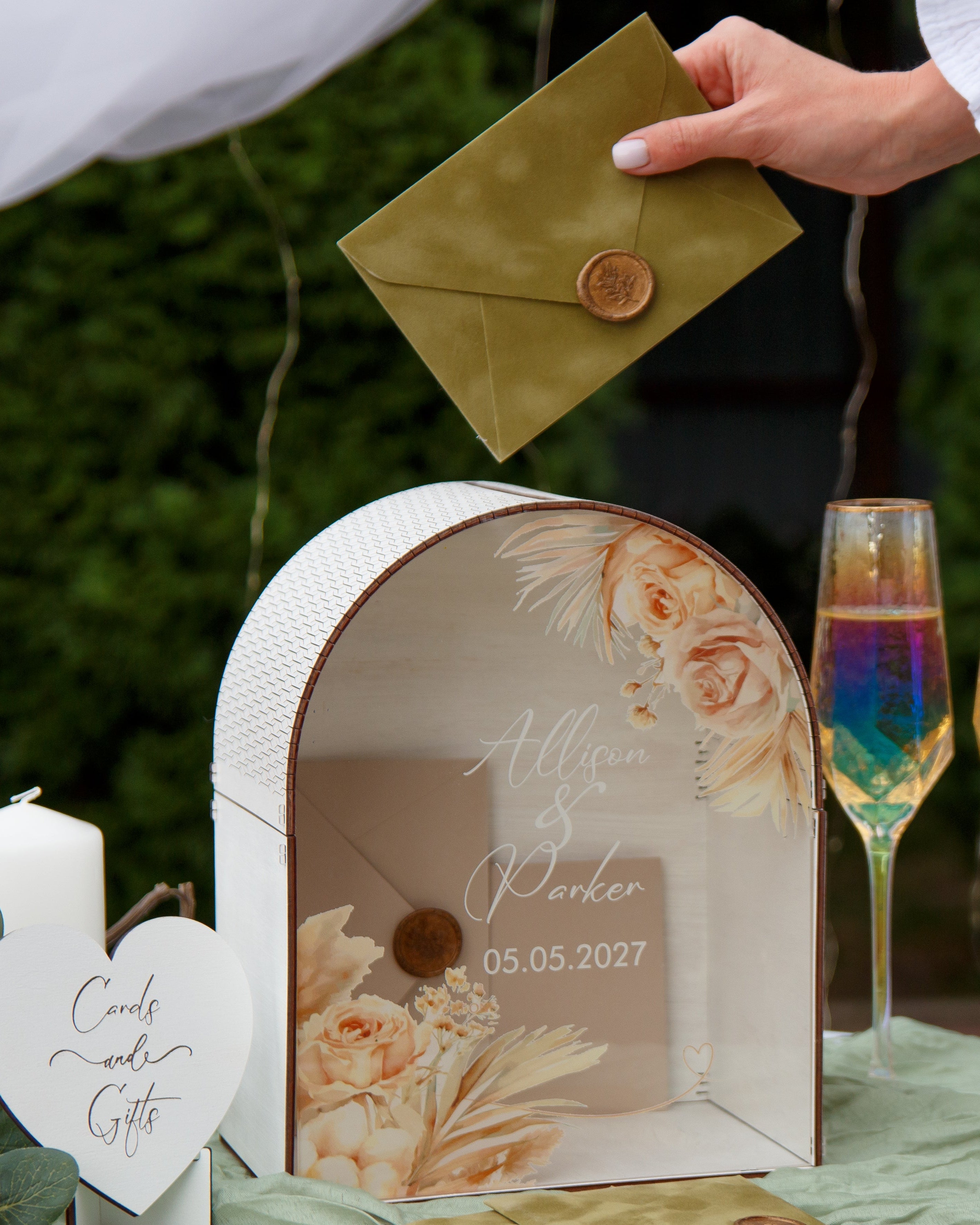 Wooden wedding gift box for envelopes and cash