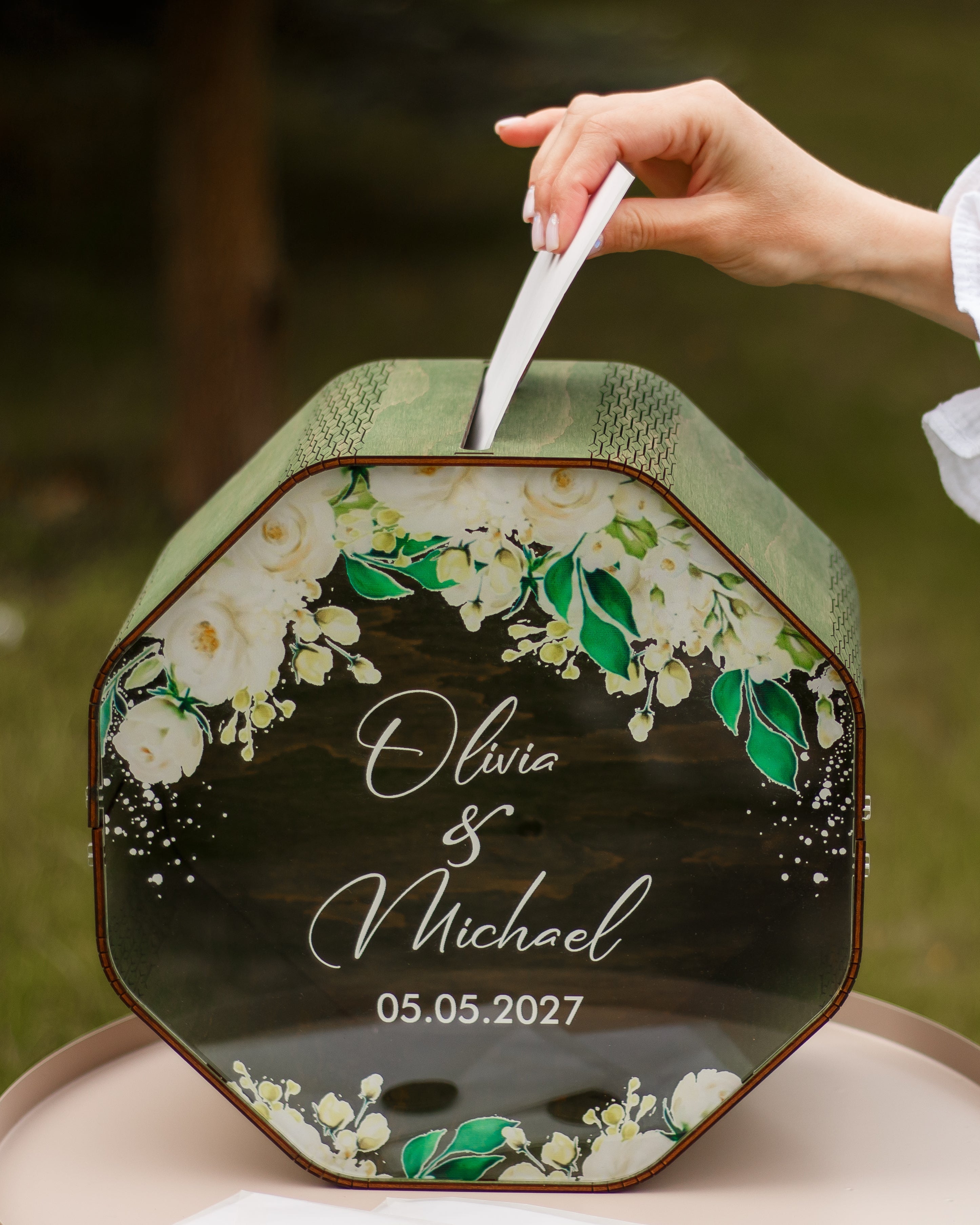 Rustic floral wedding card box with acrylic lid