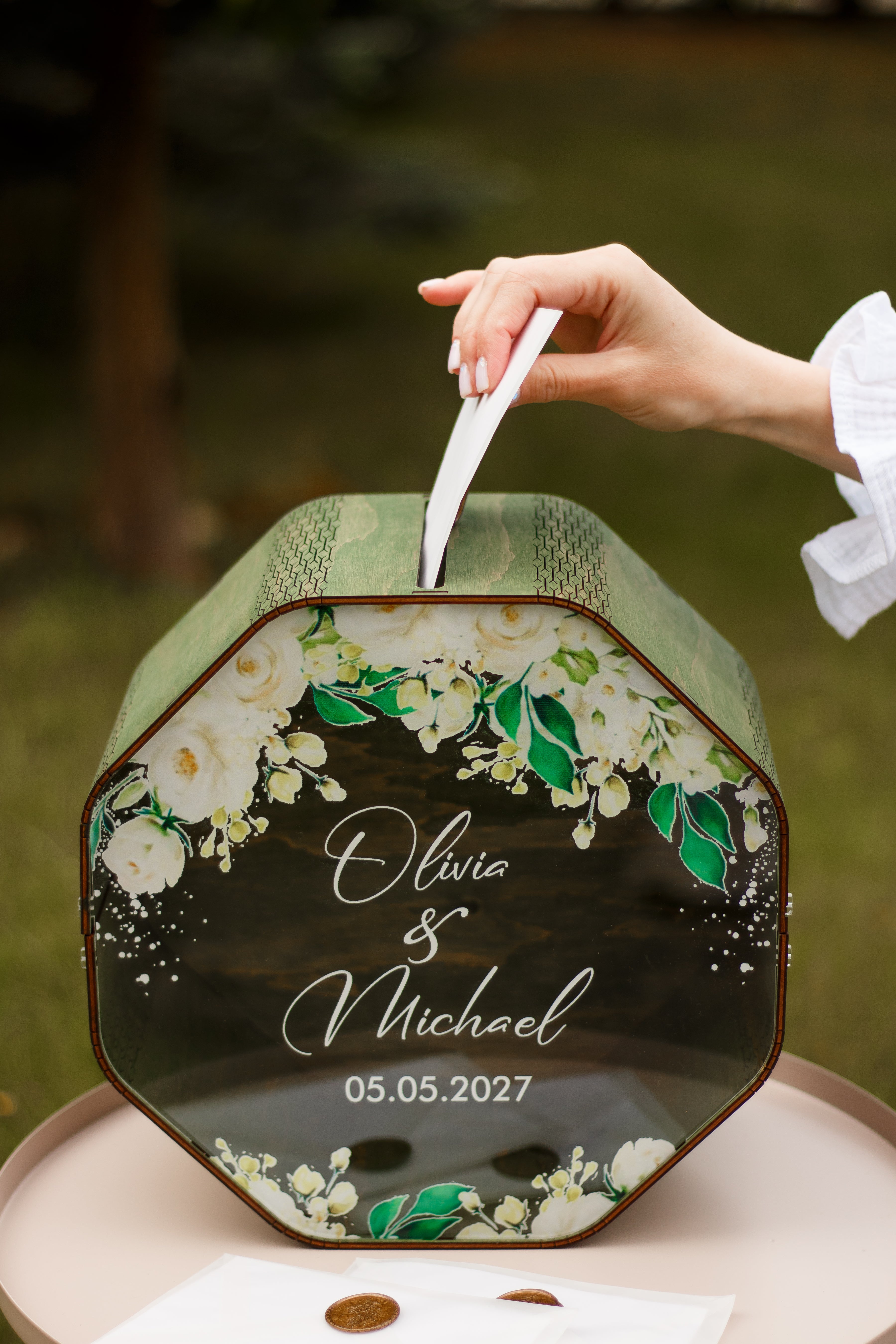 Custom name wedding card box for gifts and cards