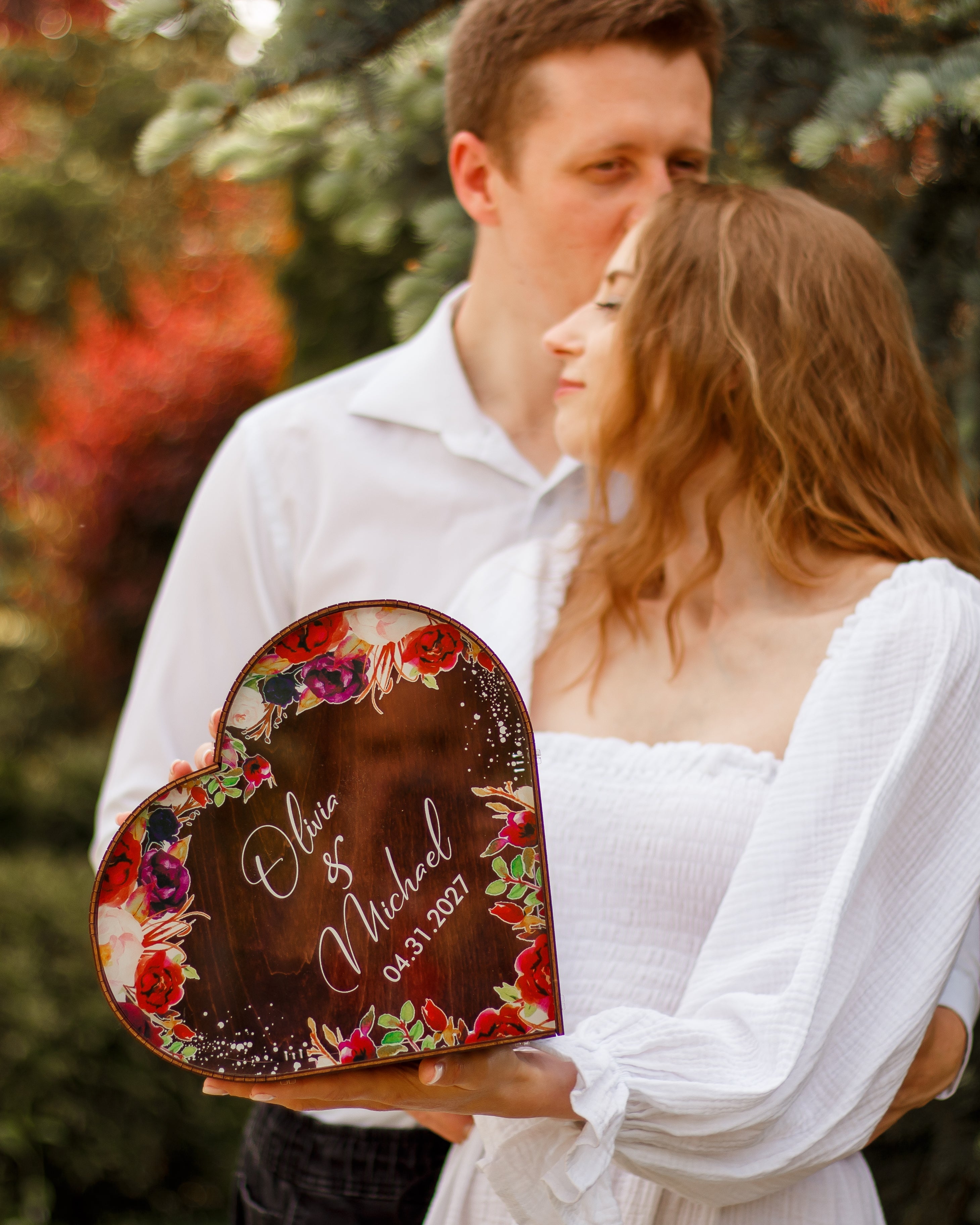 Rustic boho wooden heart box for wedding gifts