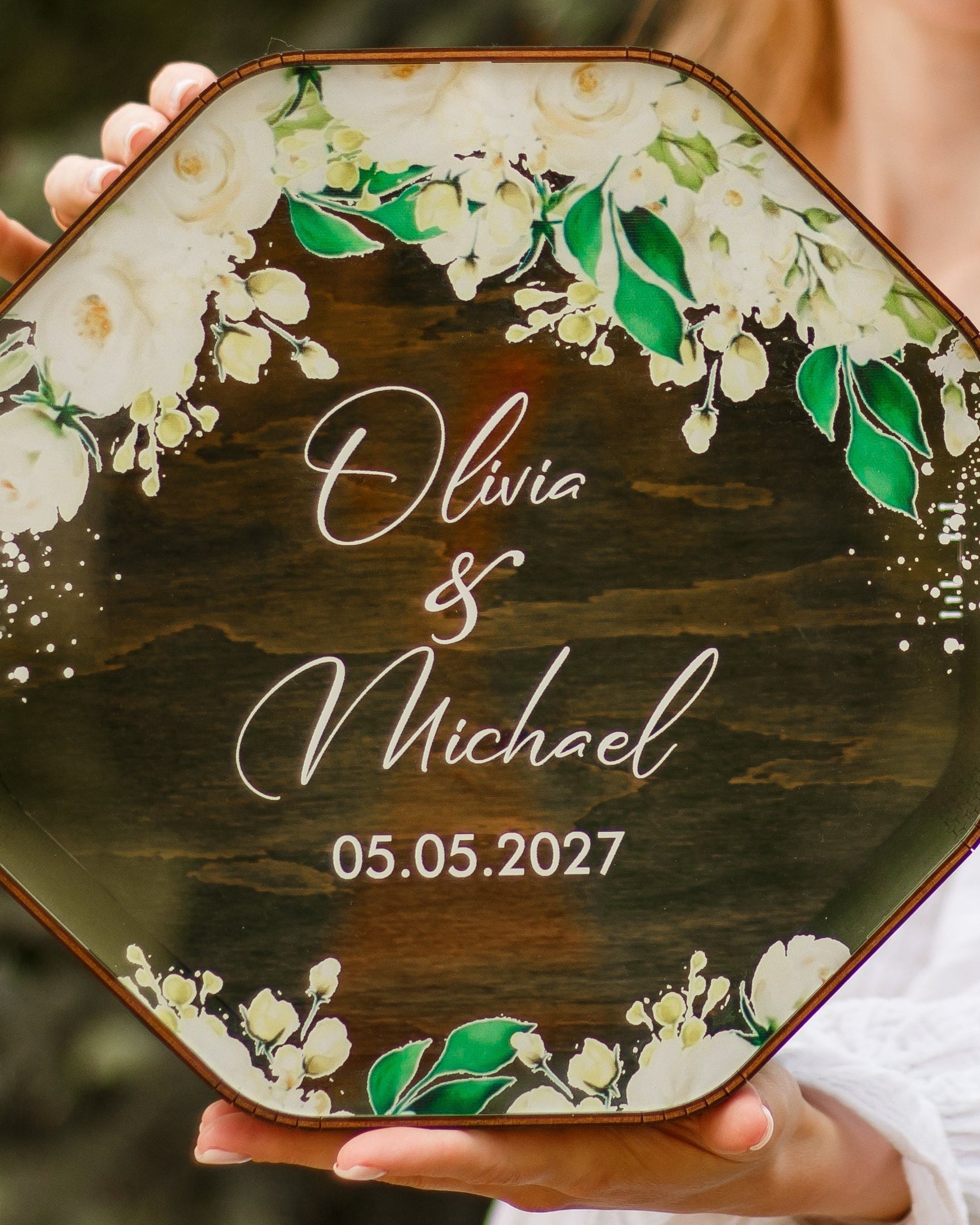 Custom engraved wooden wedding card box