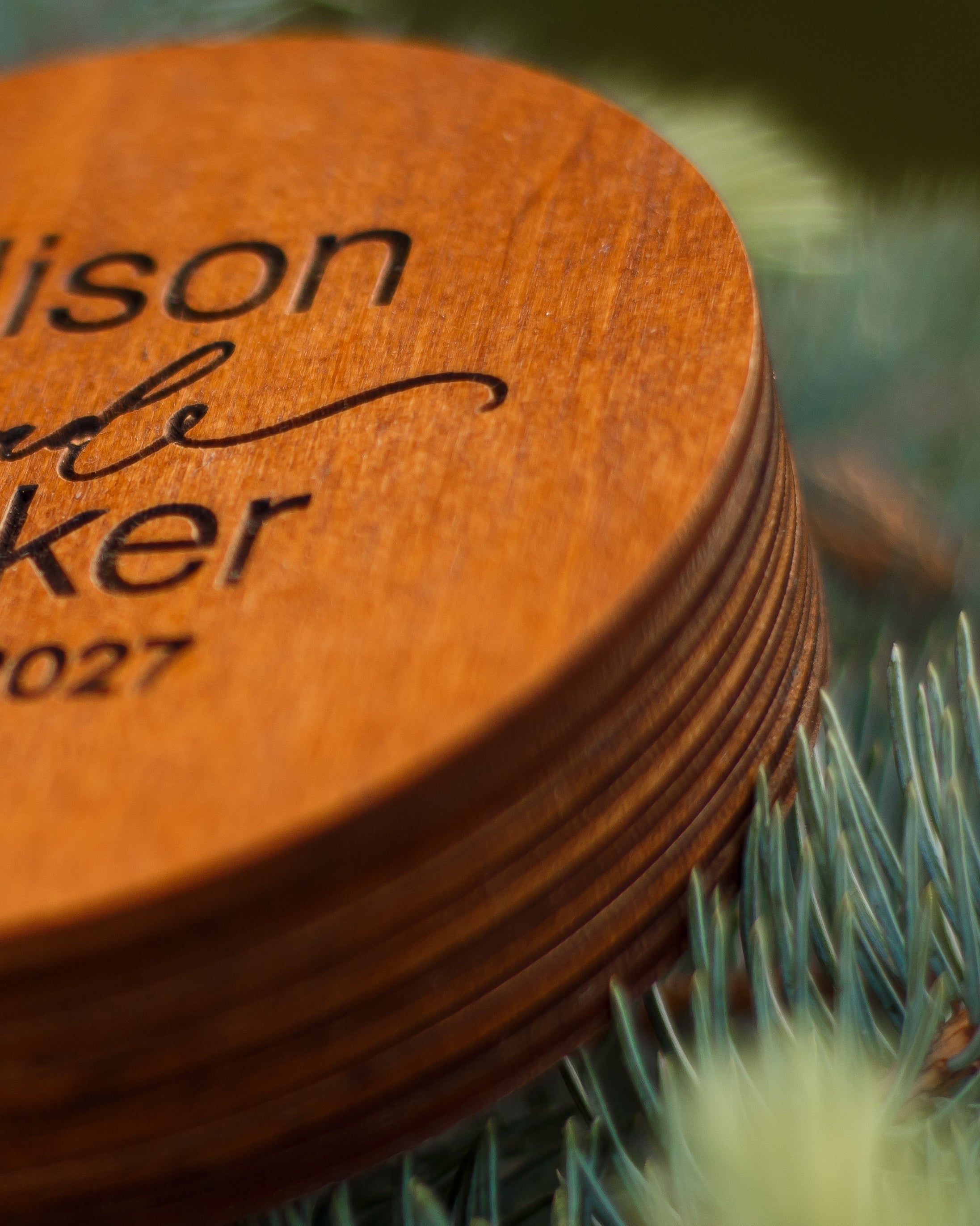 Natural wood ring box with custom engraving
