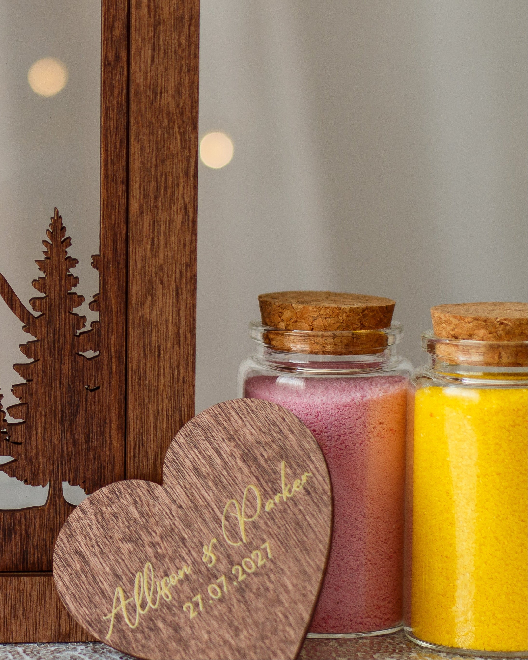 Rustic wooden mountain sand ceremony box for wedding ritual