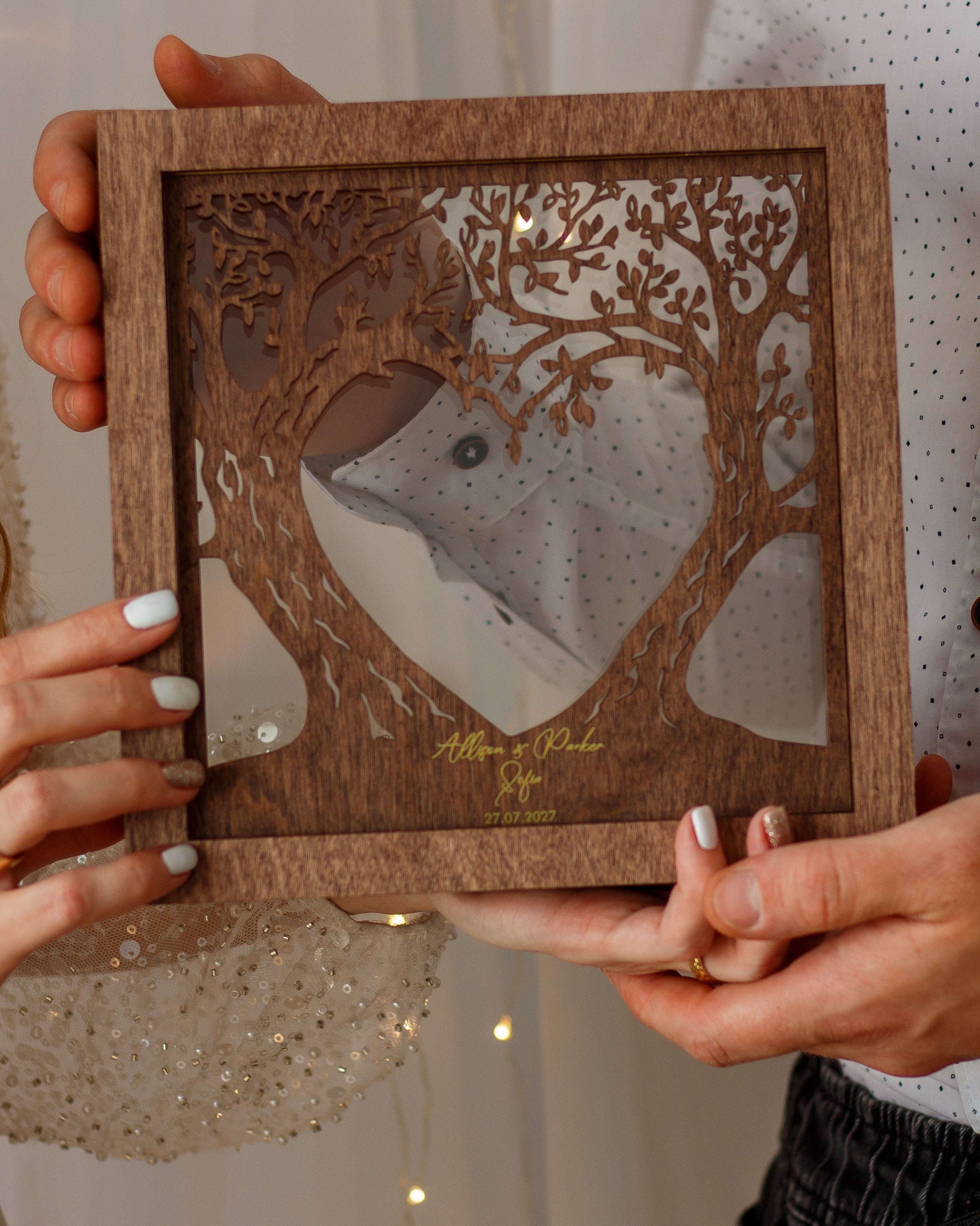 Elegant personalized sand ceremony shadow box for wedding reception