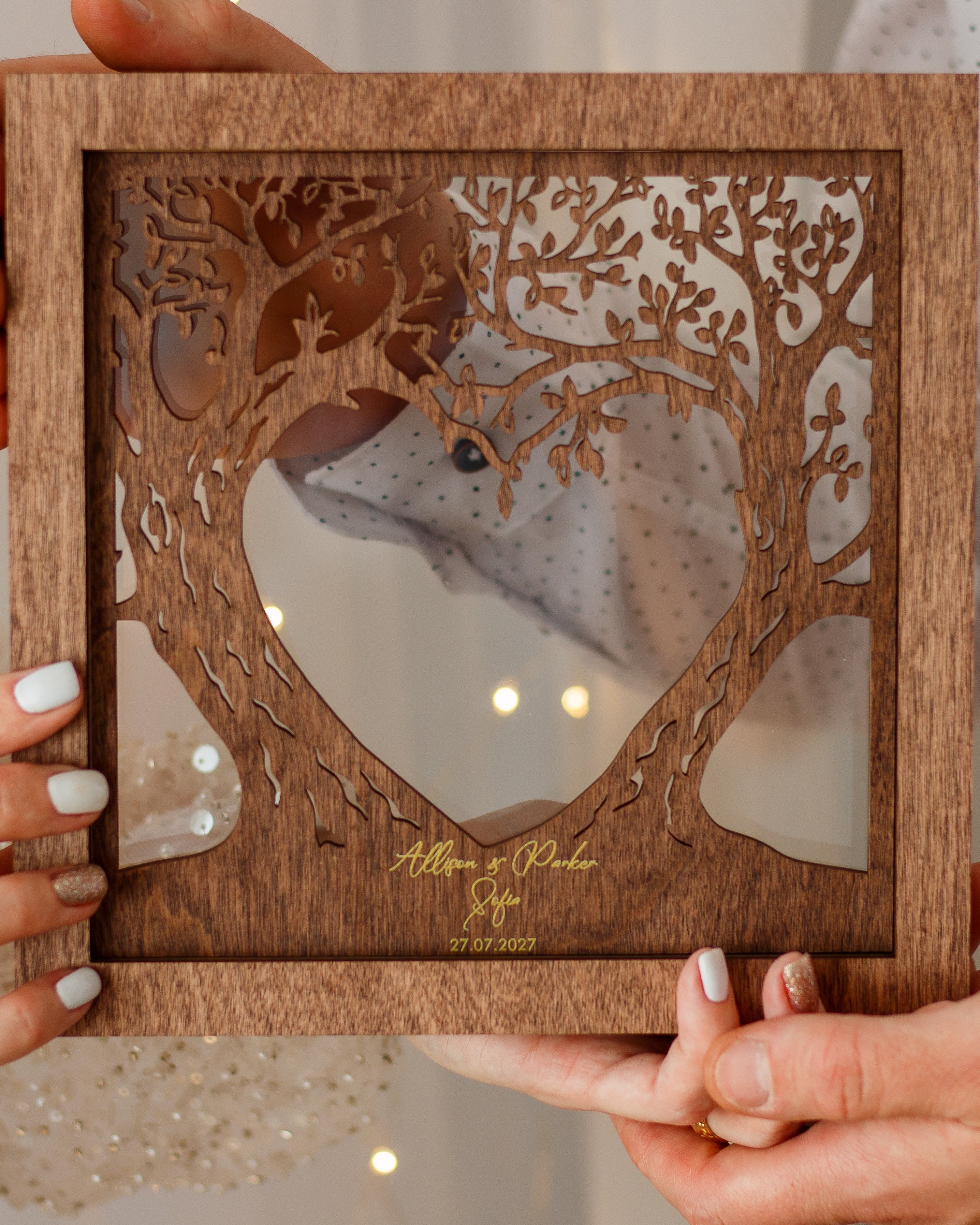 Unique sand ceremony frame for intimate wedding ceremony