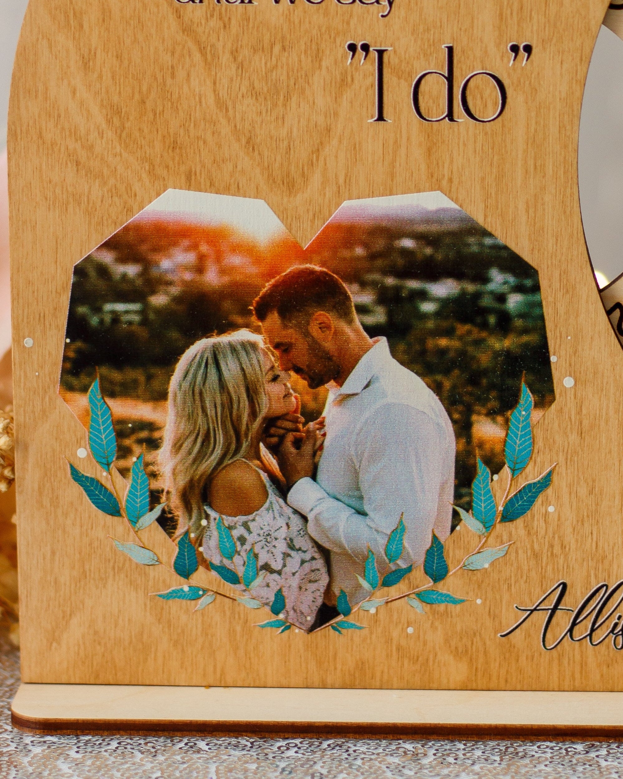 Wedding countdown sign with photo keepsake for couples