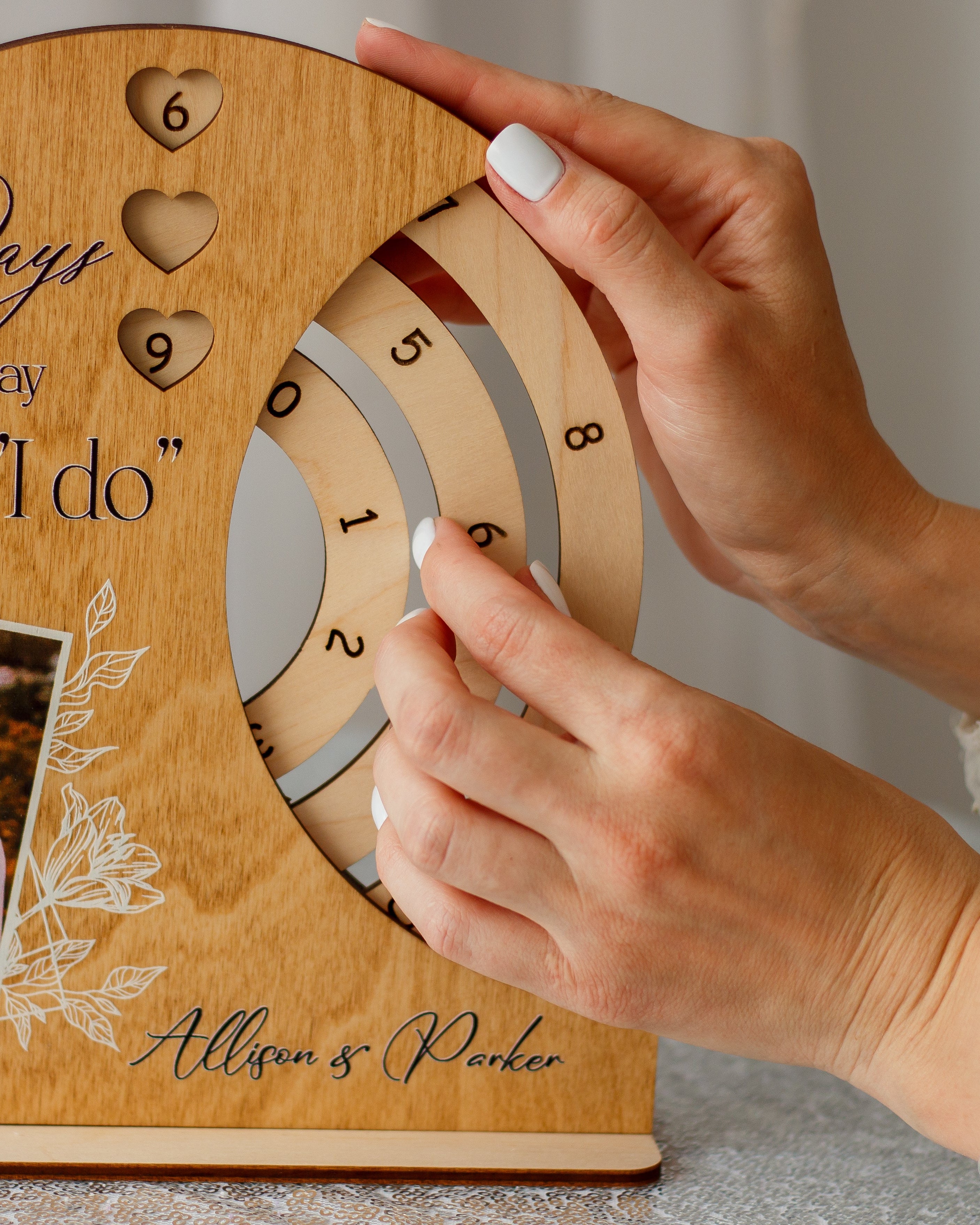 Wooden days until wedding countdown gift for bride and groom