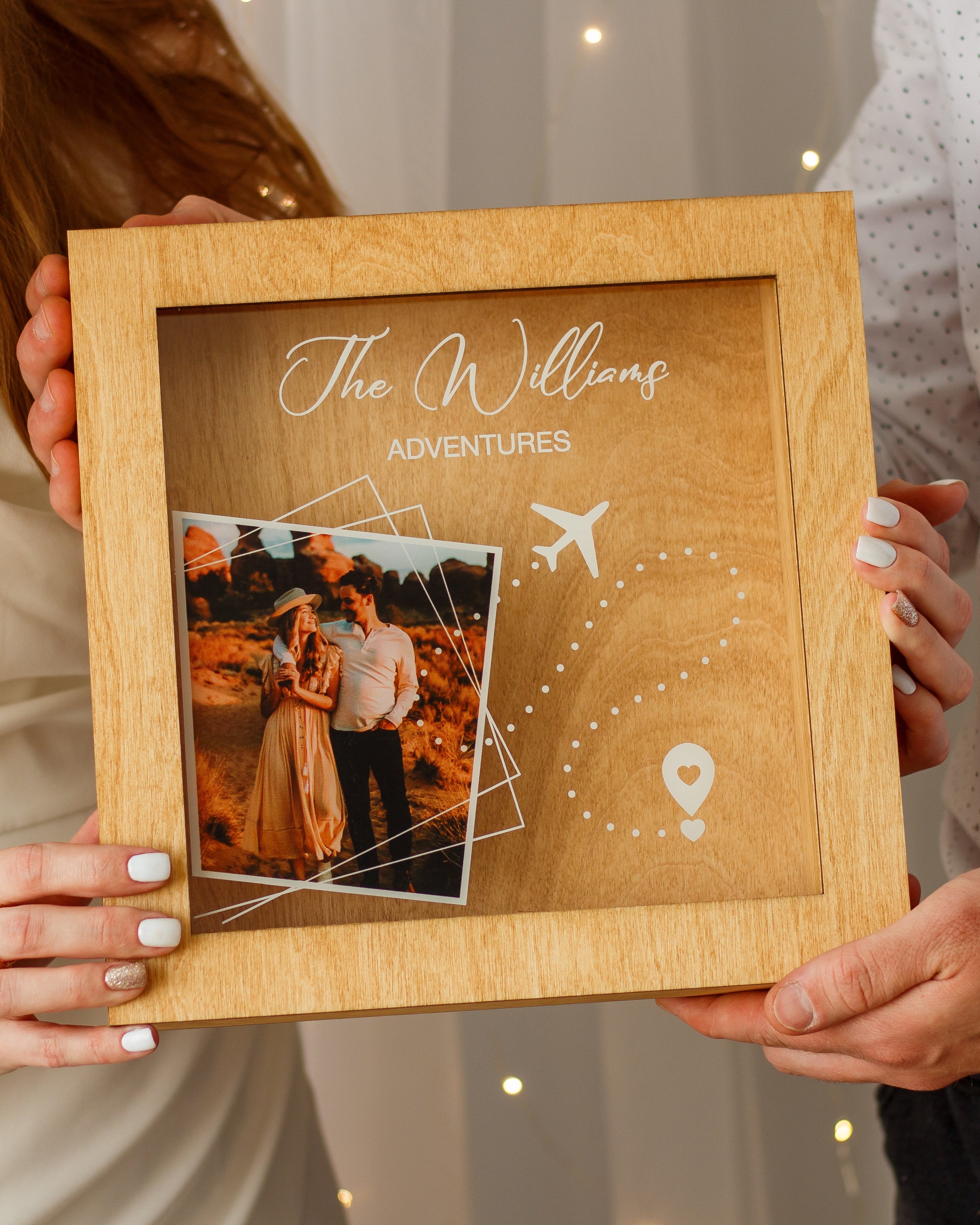 Personalized travel memory box with photo and map design