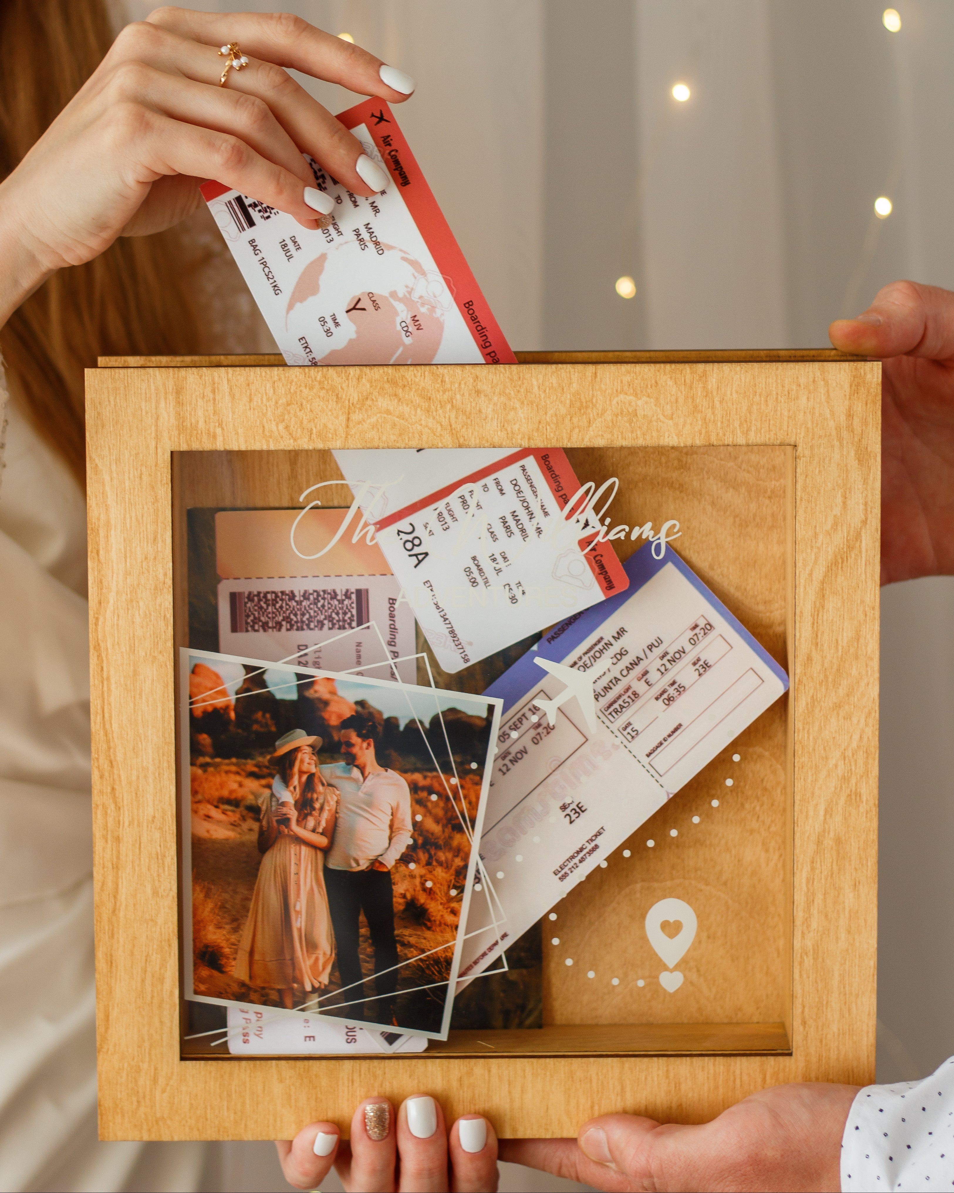 Adventure shadow box for couples with airplane route