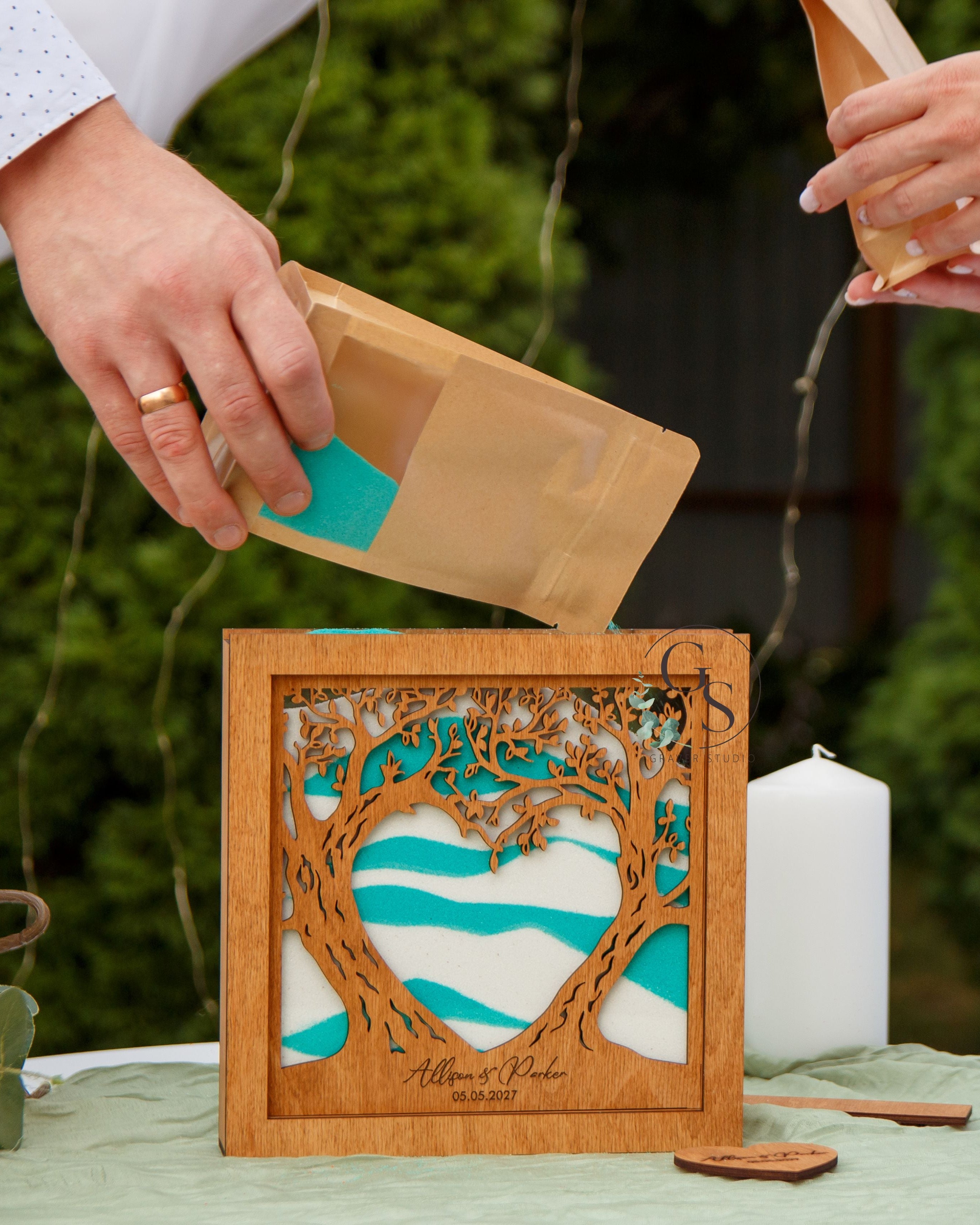 Custom wedding sand frame guest book alternative shadow box