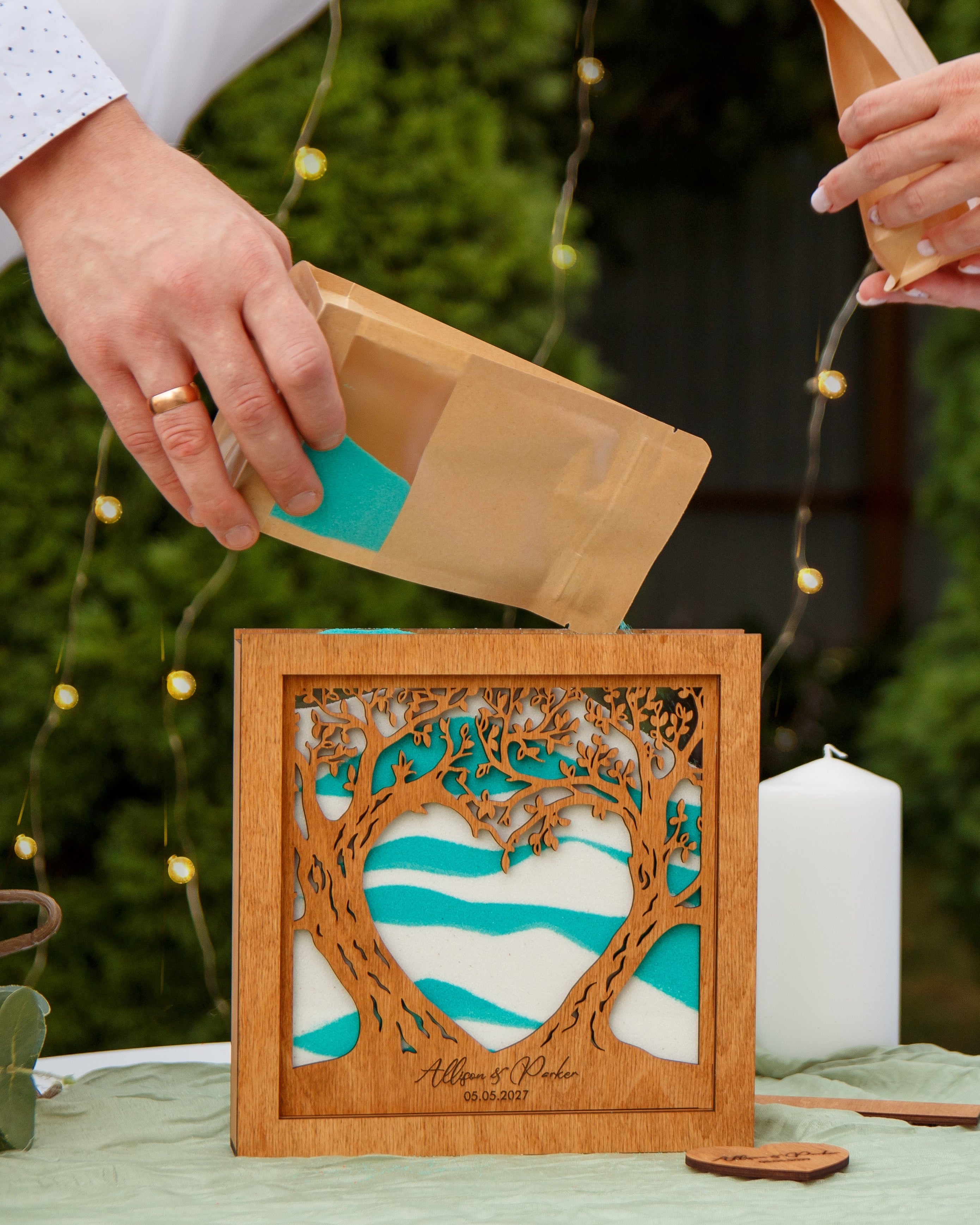 Sand ceremony shadow box frame for blending families wedding ritual