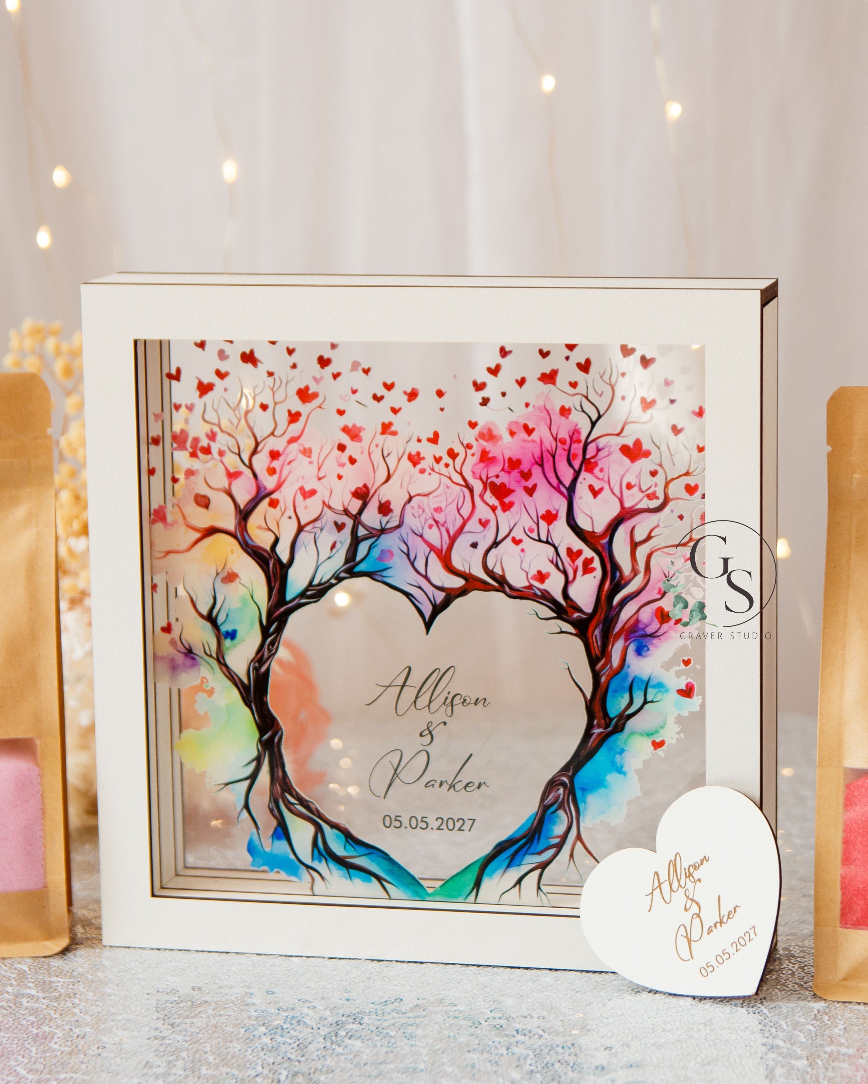 Decorative sand ceremony frame centerpiece for wedding table