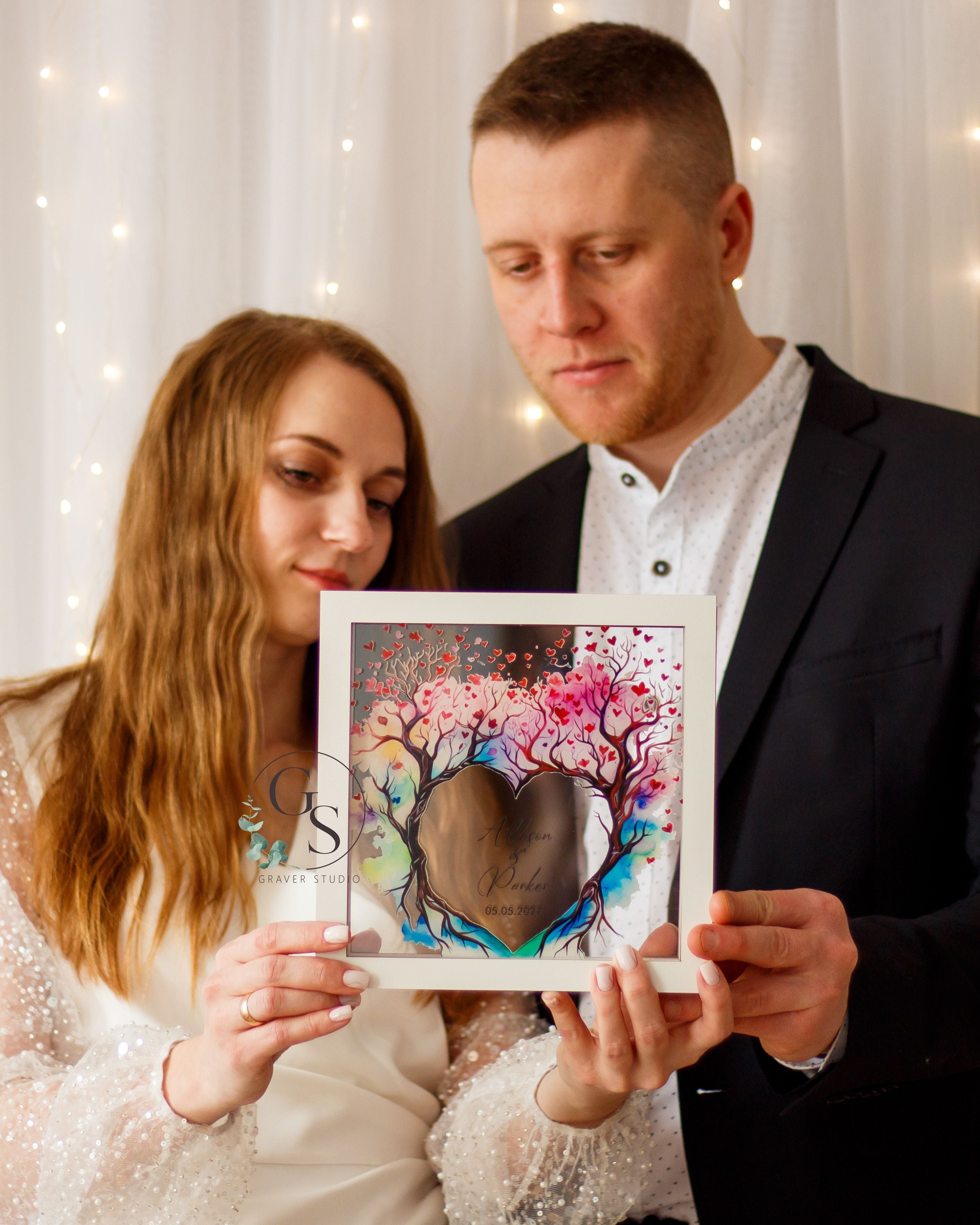 Wedding sand ceremony decor piece with heart shaped tree