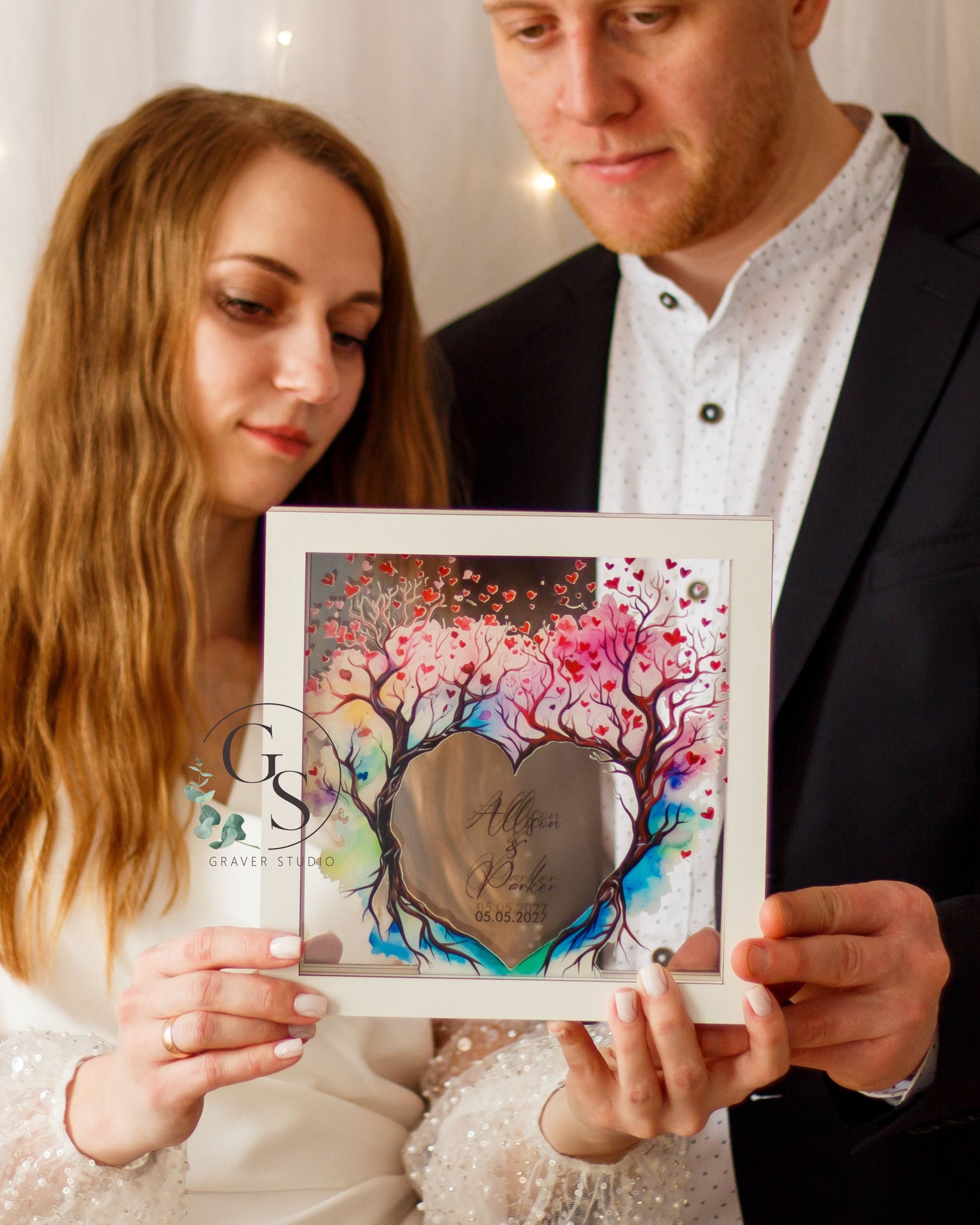 Personalized wedding ritual frame for symbolic sand blending