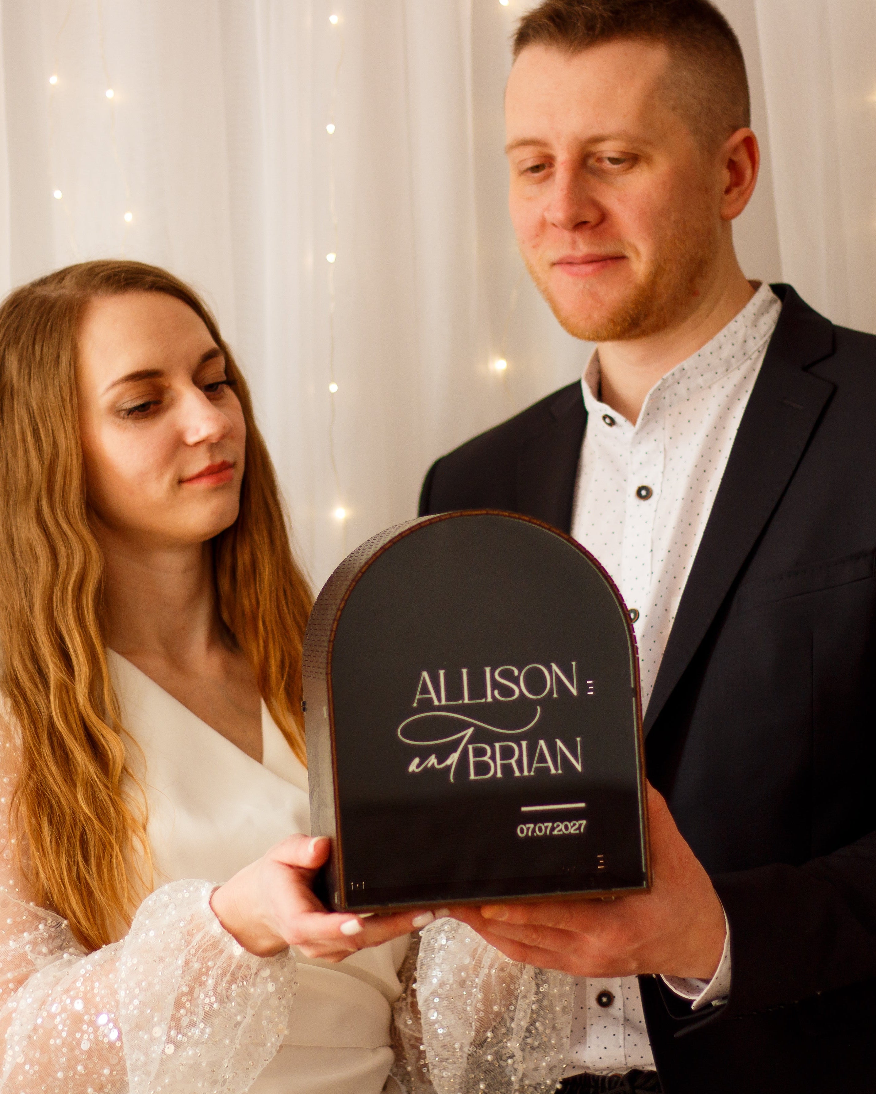 Custom wedding card box with names and date