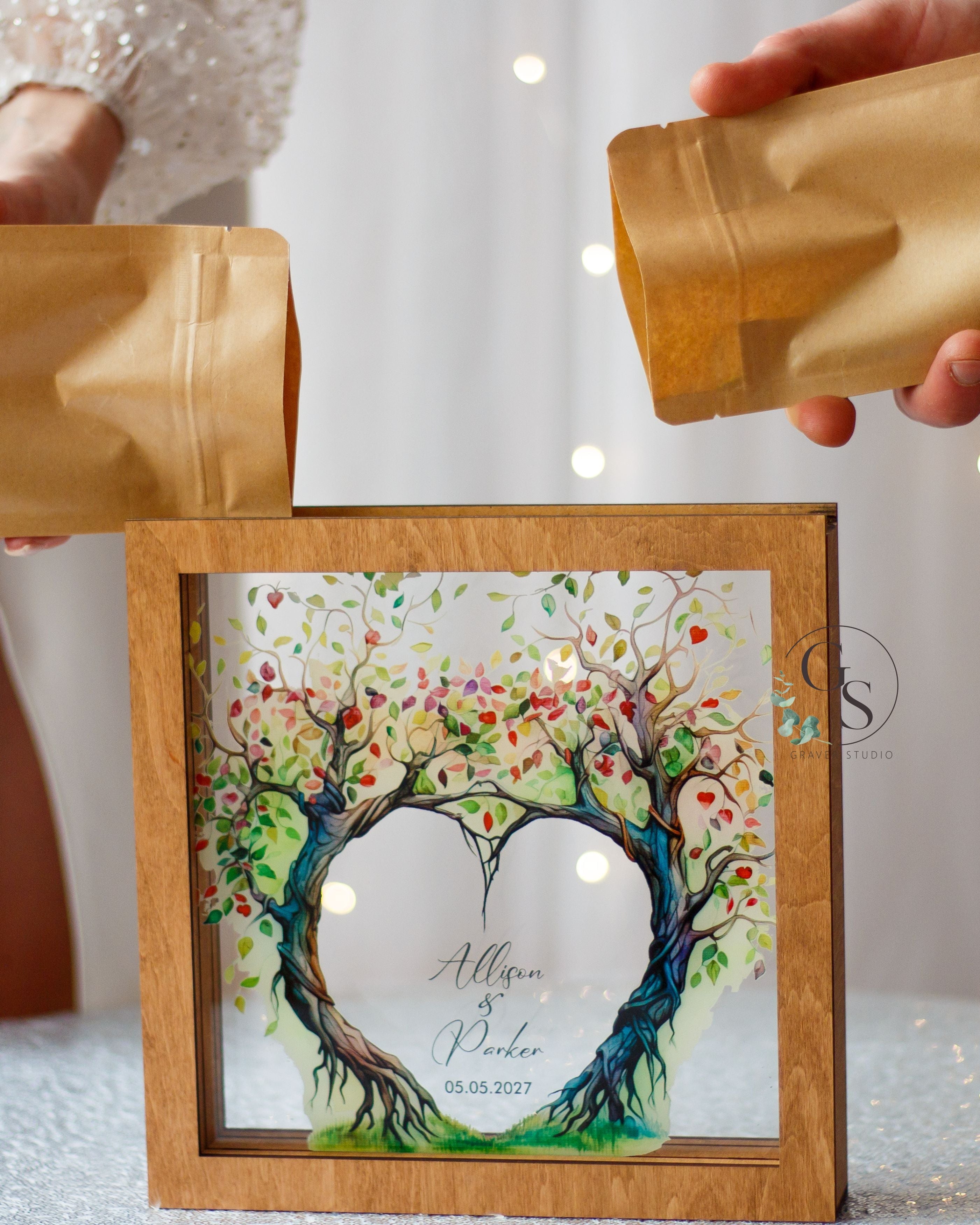 Personalized sand ceremony set for wedding with shadow box frame