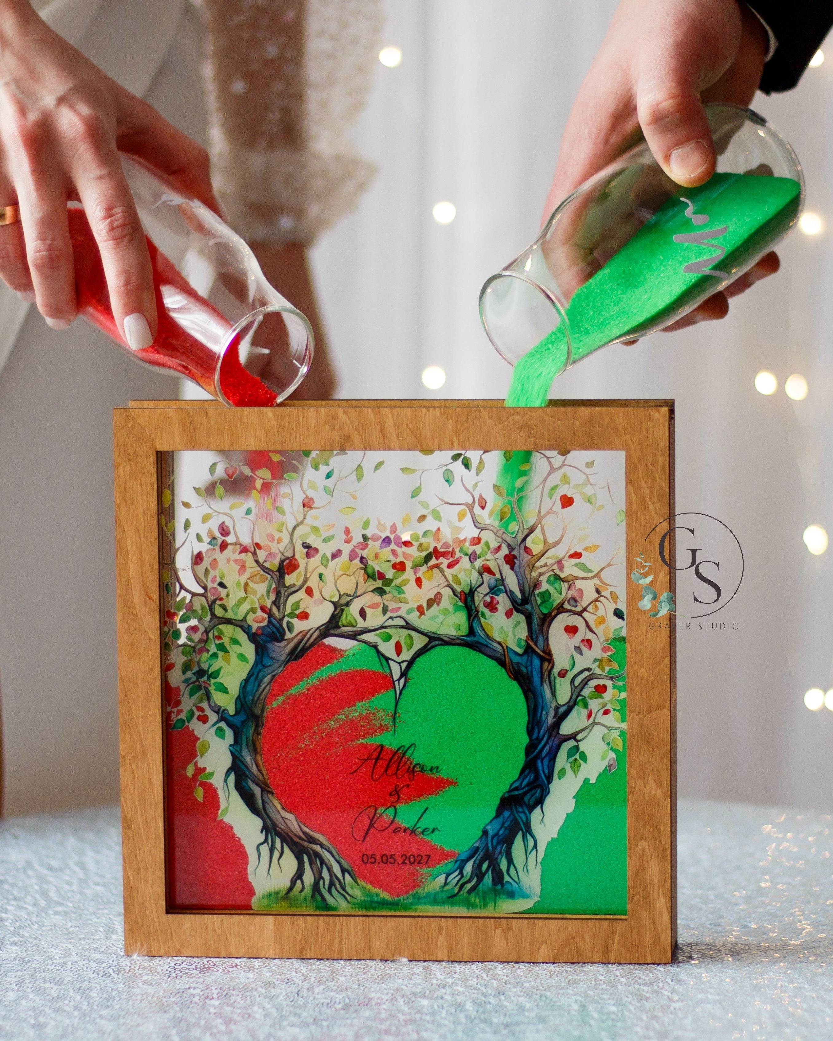 Custom unity sand frame for couple wedding ceremony keepsake box