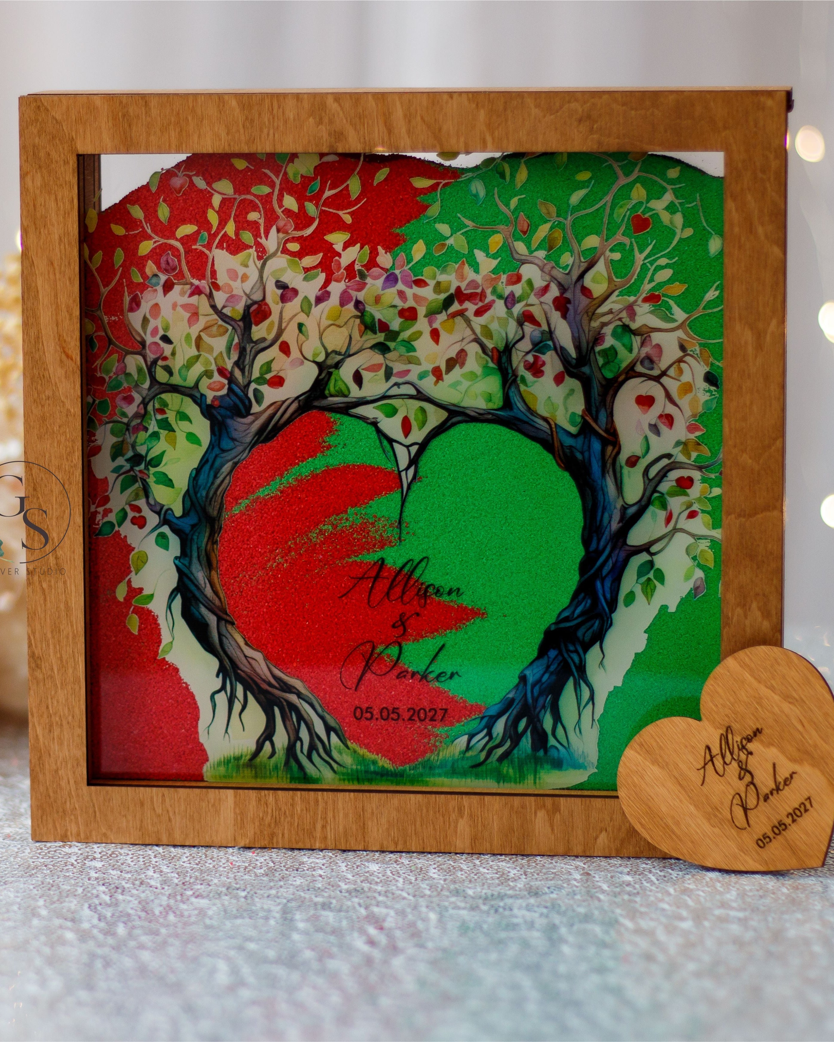 Wooden shadow box sand ceremony frame for rustic wedding decor